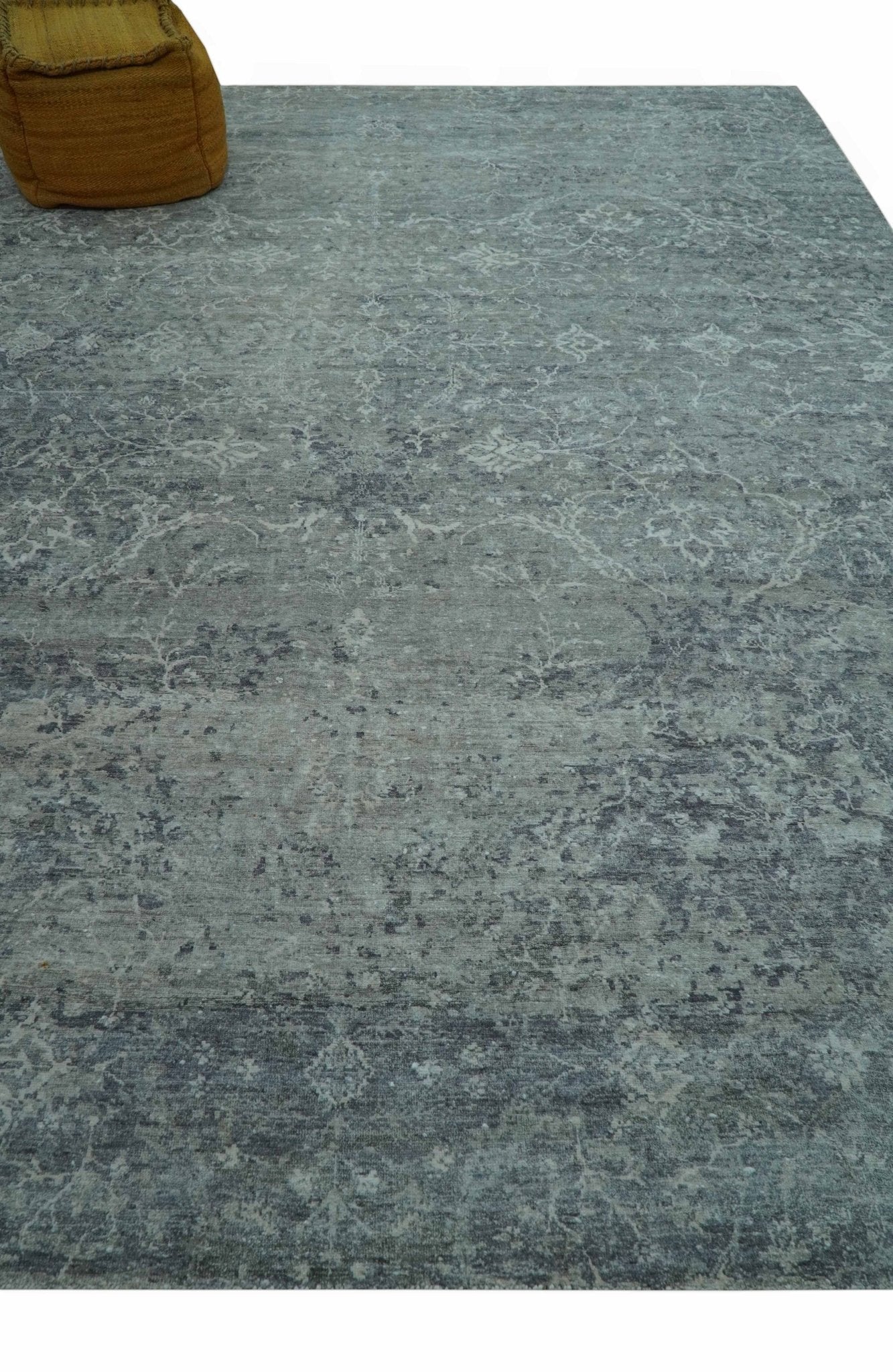 Blue And charcoal Transitional Design Hand Knotted 8.8x11.6 Wool Area Rug - Image 9