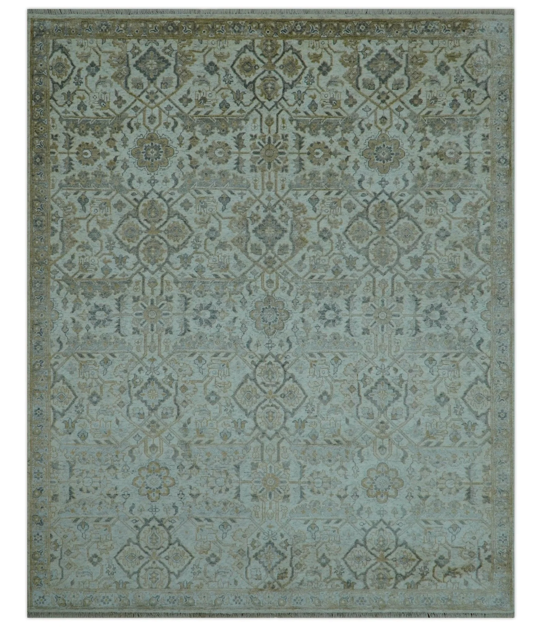Blue And Gold Fine Hand Knotted traditional Oriental Oushak design  8x10 wool area rug - Image 12