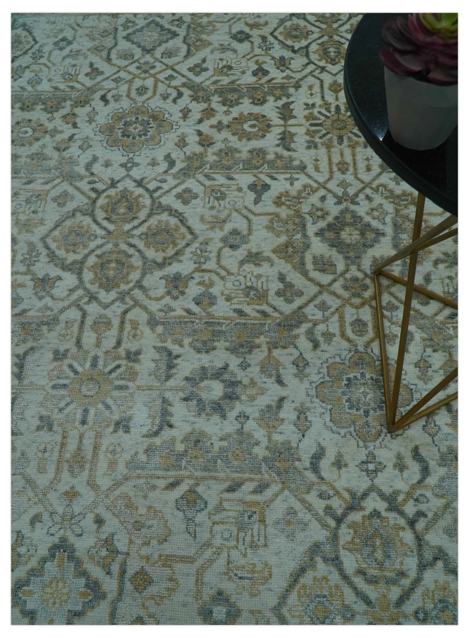 Blue And Gold Fine Hand Knotted traditional Oriental Oushak design  8x10 wool area rug - Image 3