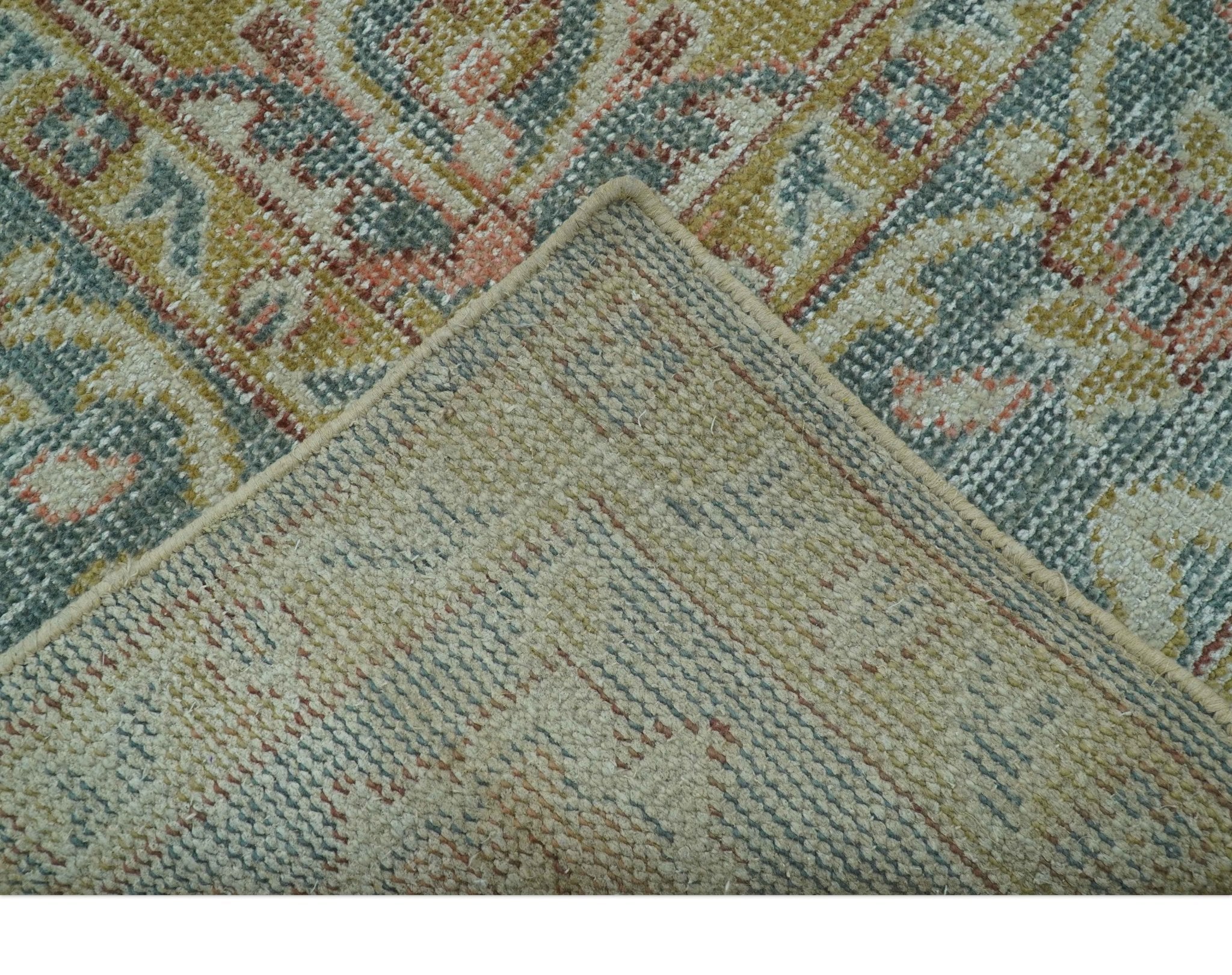 Blue And Peach Traditional Turkish Design Hand Knotted 8x10 Wool Area Rug - Image 4