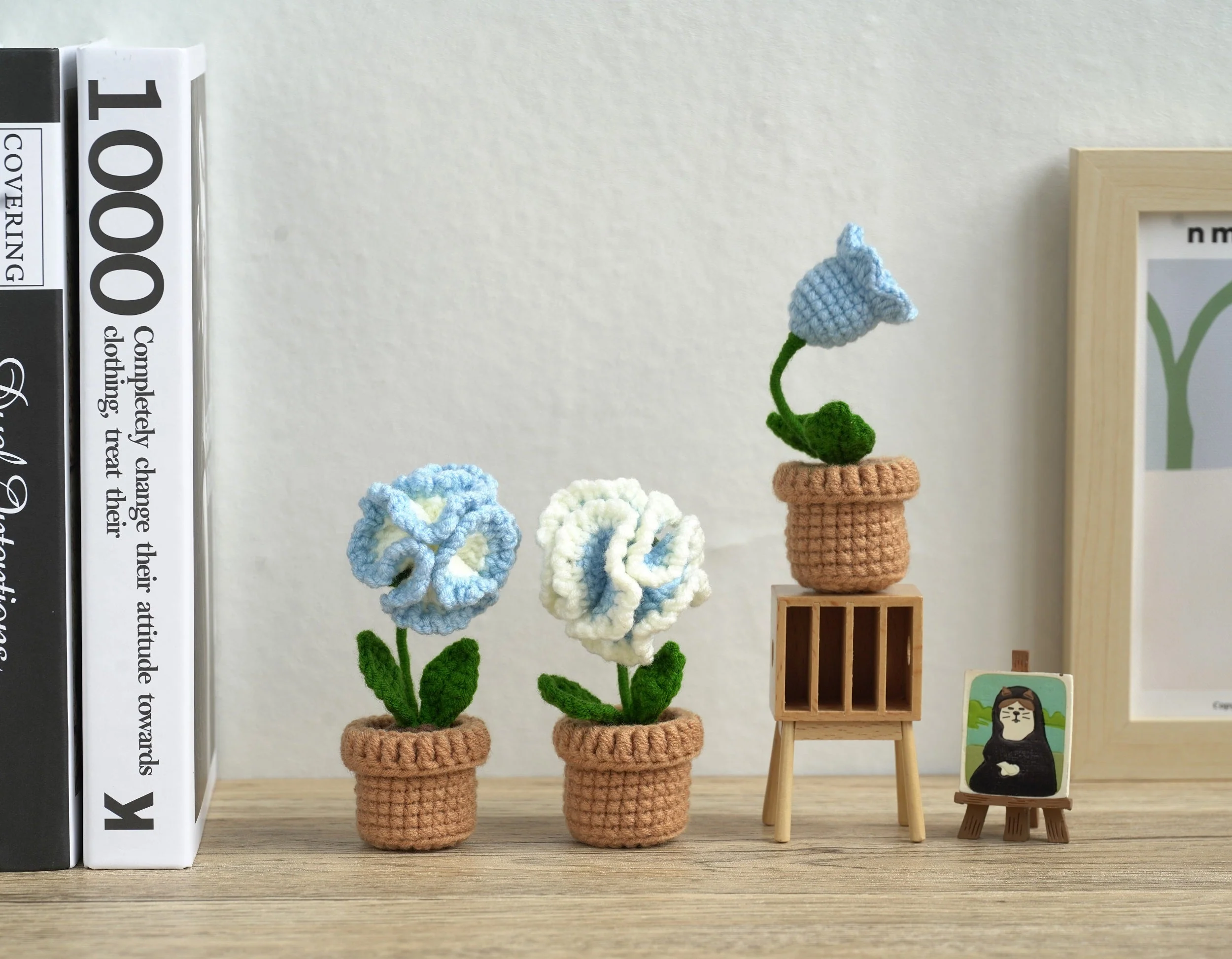 Blue and White Flowers. Potted Flower Amigurumi DIY Crochet Kit Wizardi F07N8-M20 - Image 2