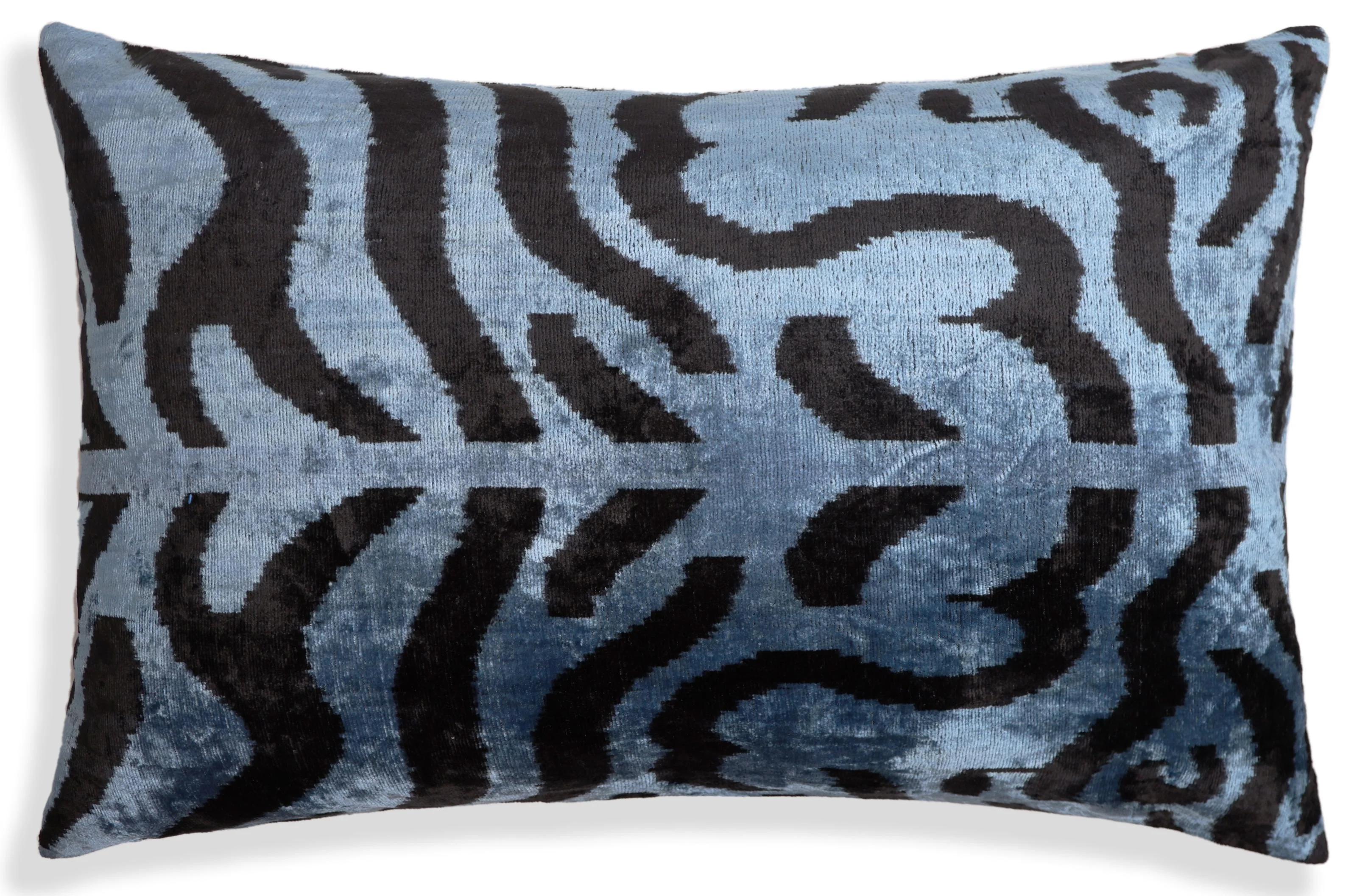 Blue Black Abstract Silk Velvet Lumbar Pillow – 16x24 Handmade Modern Cushion - Image 5