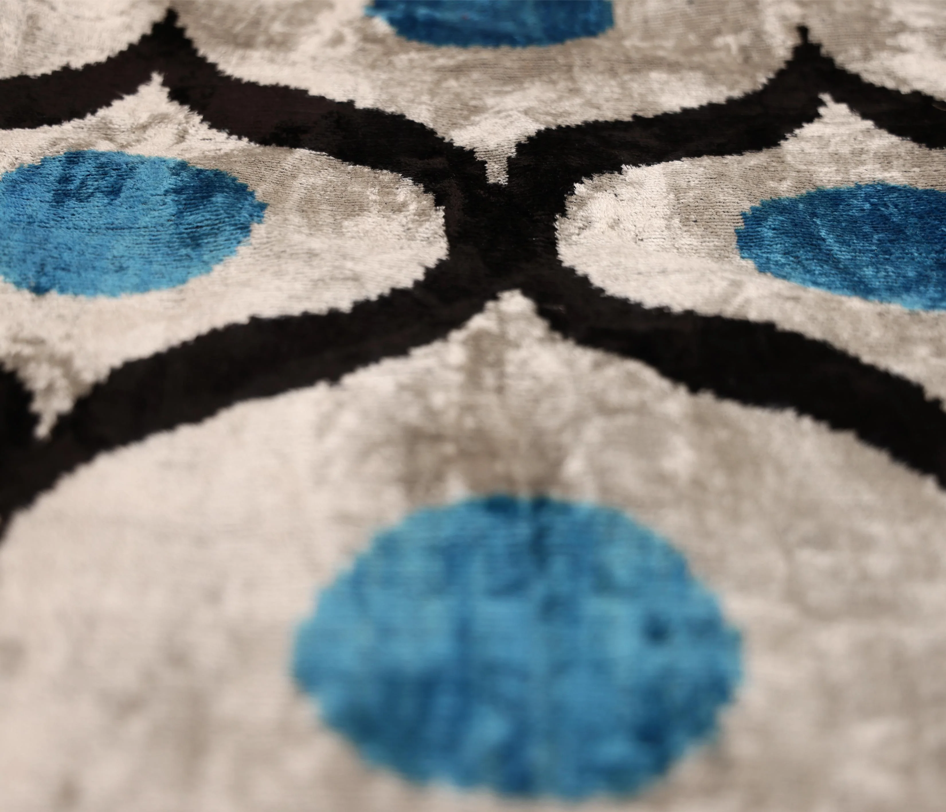 Blue & Black Geometric Silk Velvet Pillow 16x16 Handmade Luxury Cushion - Image 3