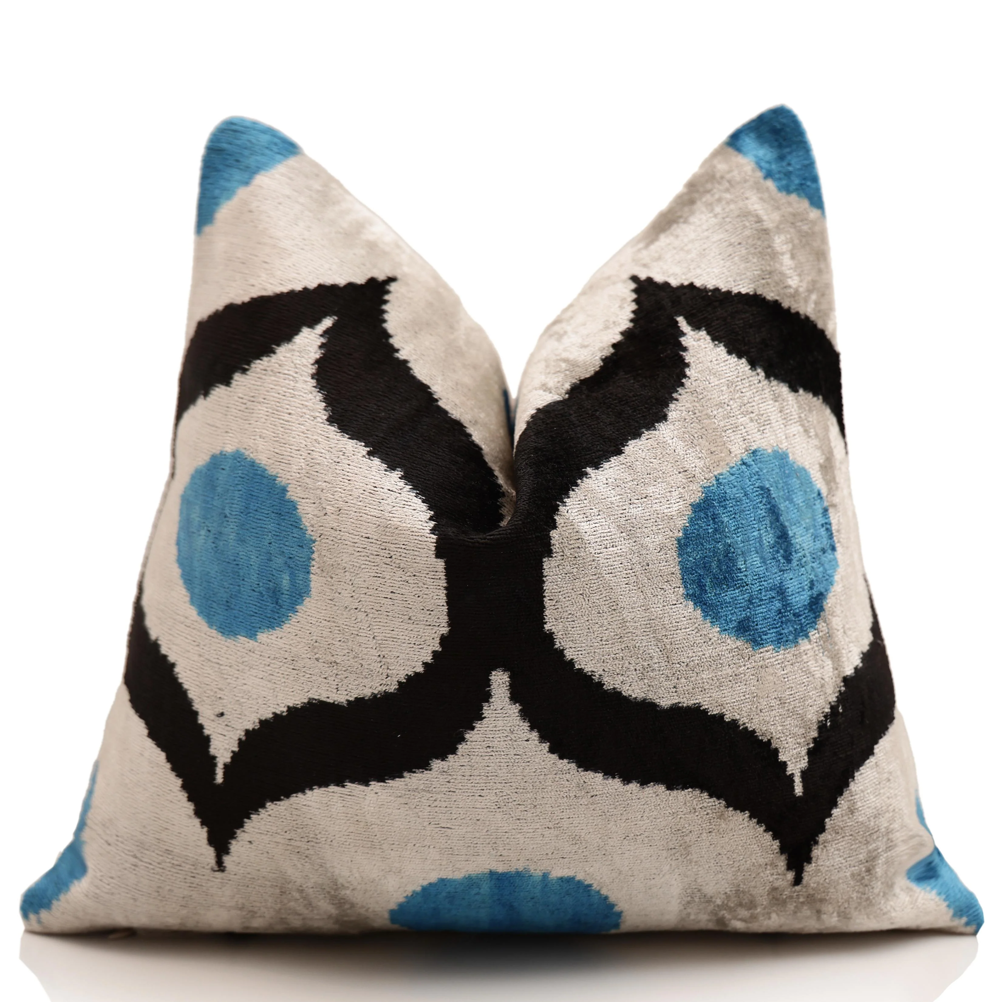 Blue & Black Geometric Silk Velvet Pillow 16x16 Handmade Luxury Cushion - Image 5