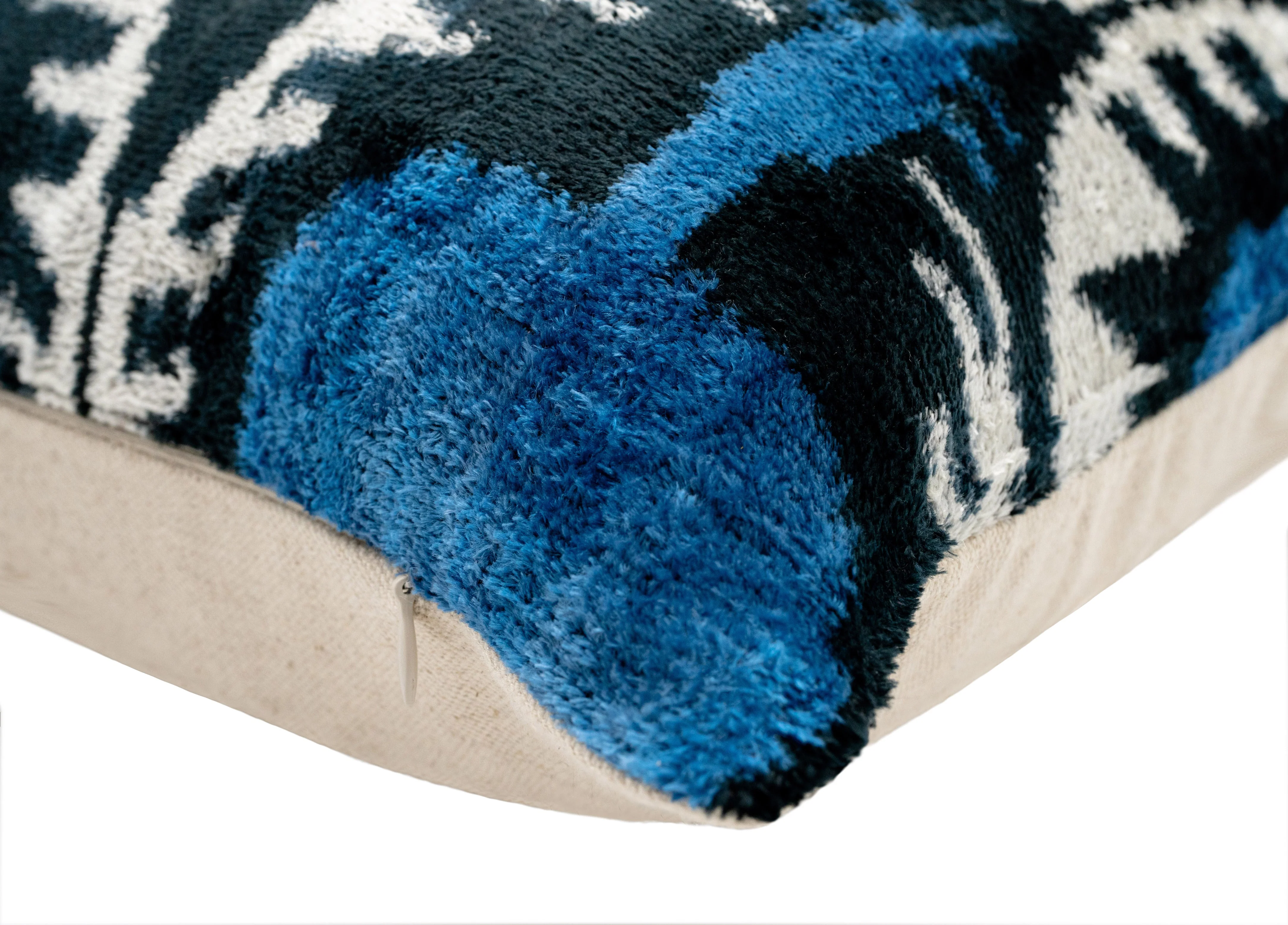 Blue Black Silk Velvet Ikat Pillow – 20x20 Handmade Luxury Throw Cushion - Image 5