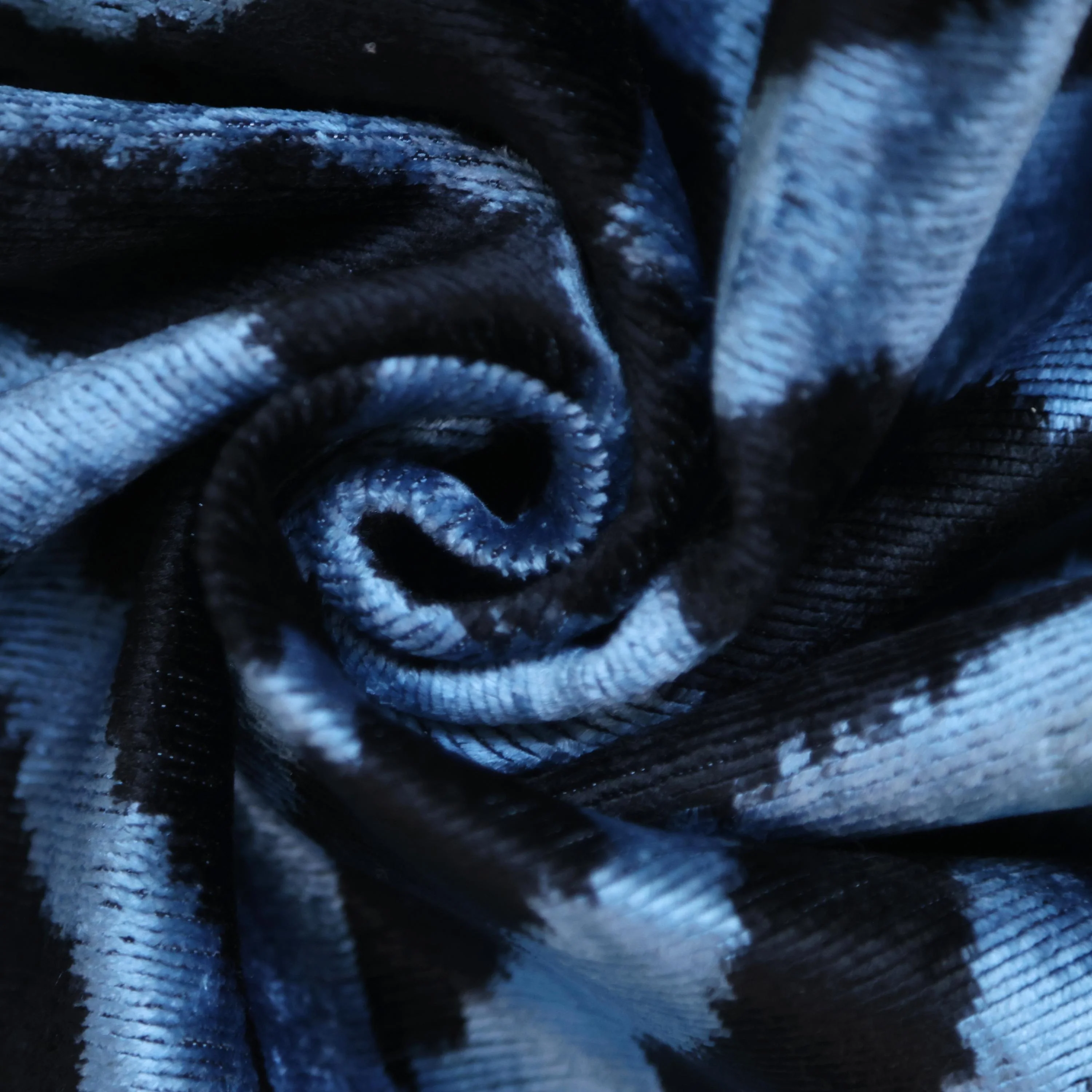 Blue Black Zebra Silk Velvet Pillow – 16x16 Handmade Ikat Cushion - Image 2