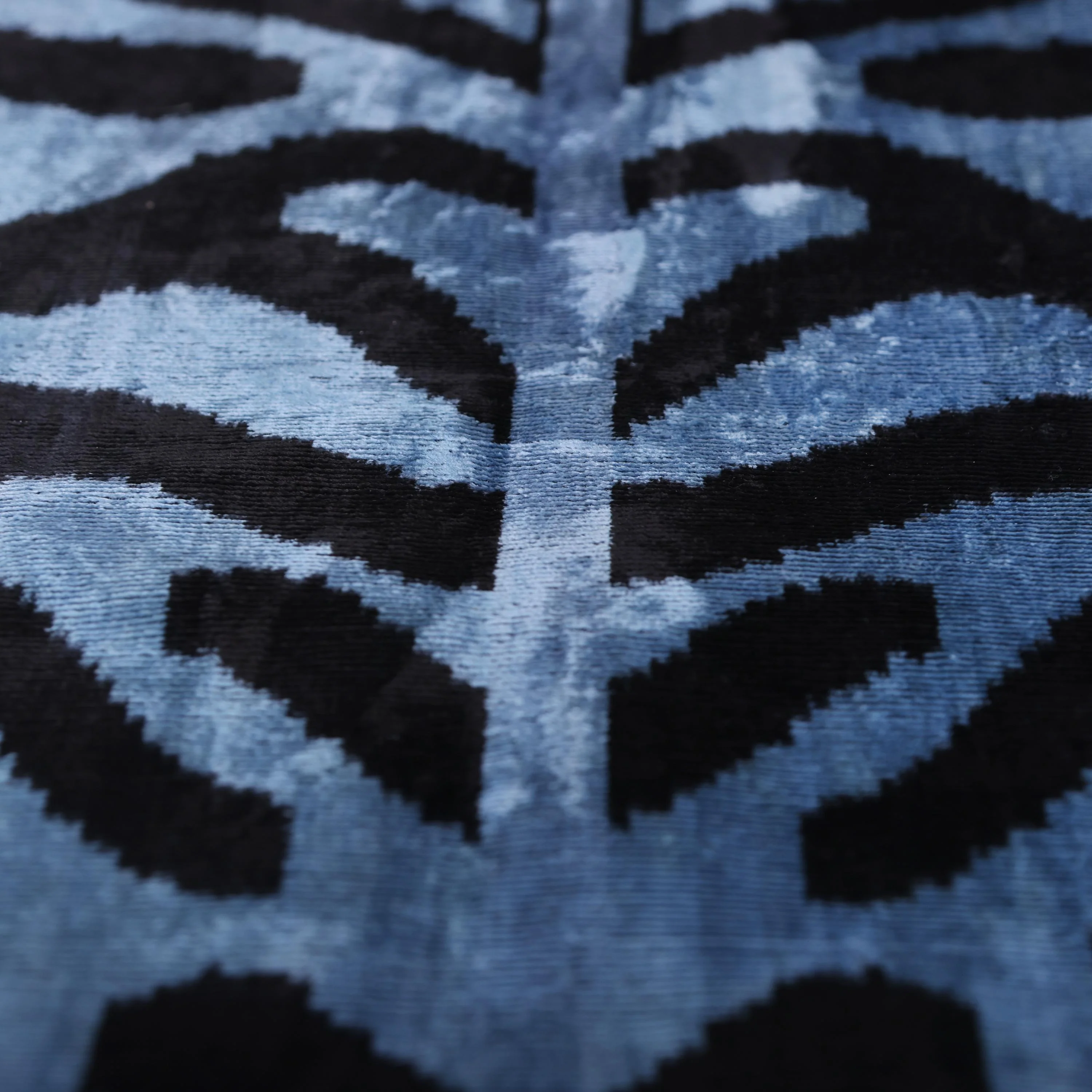 Blue Black Zebra Silk Velvet Pillow – 16x16 Handmade Ikat Cushion - Image 3