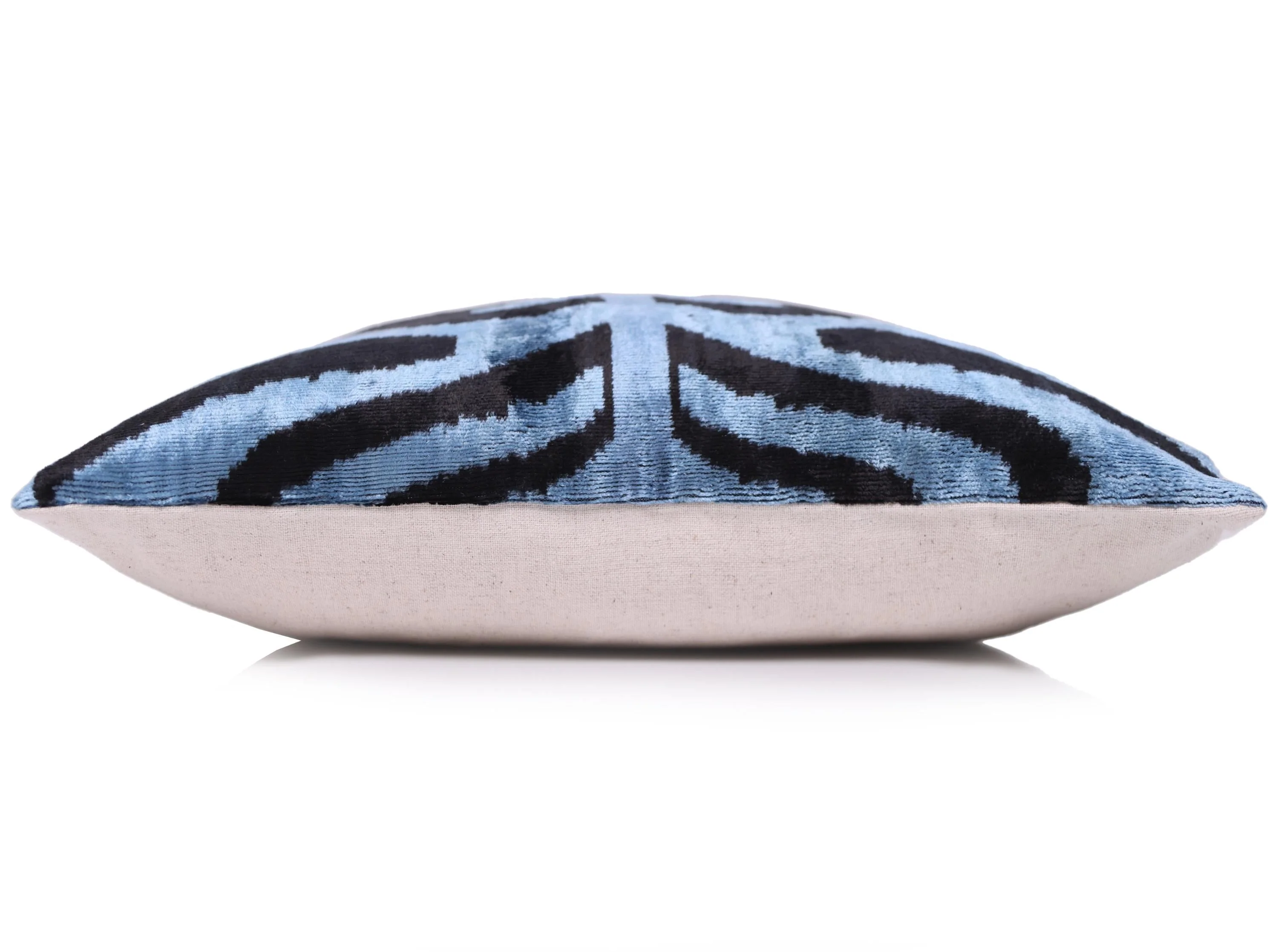 Blue Black Zebra Silk Velvet Pillow – 16x16 Handmade Ikat Cushion - Image 4