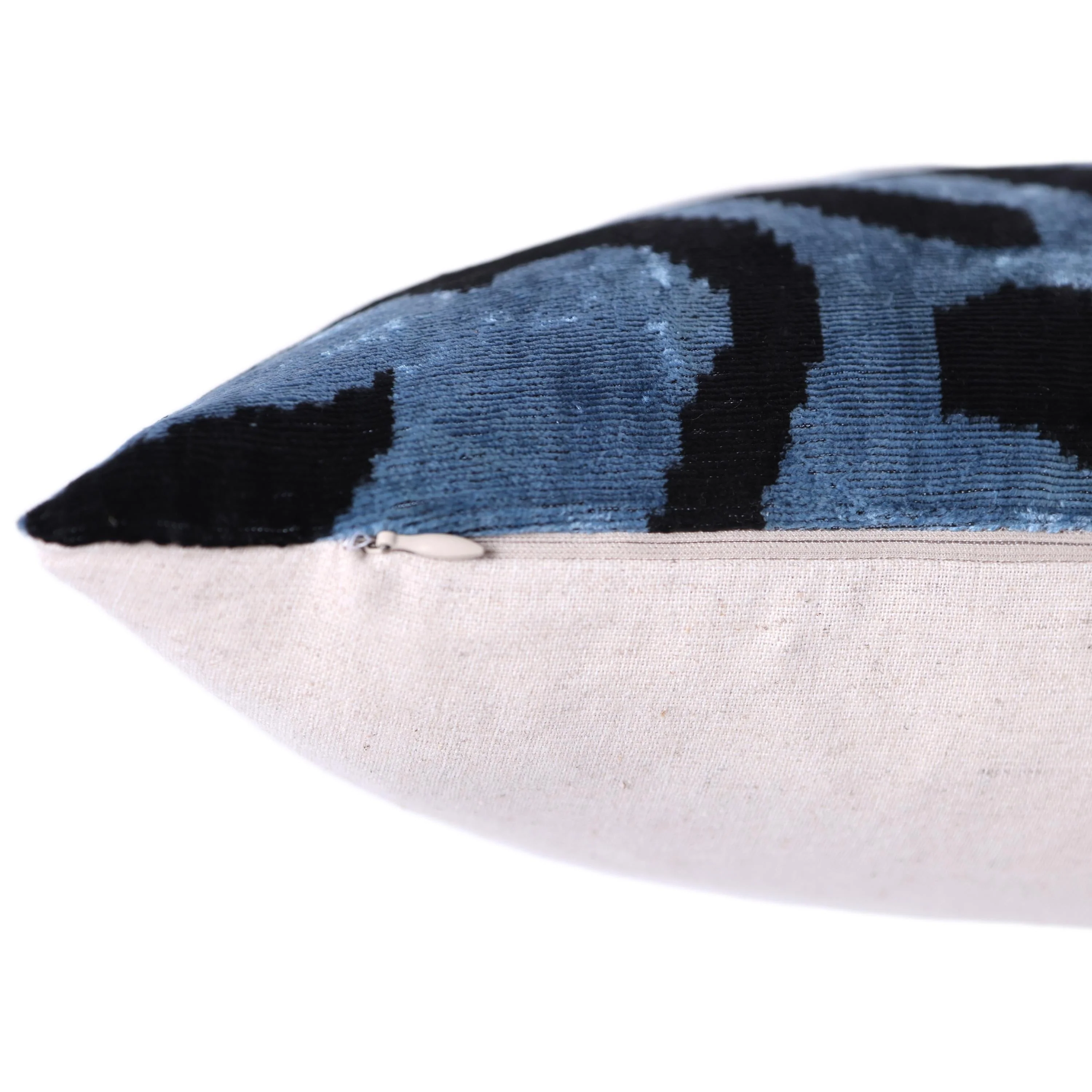Blue Black Zebra Silk Velvet Pillow – 16x16 Handmade Ikat Cushion - Image 6