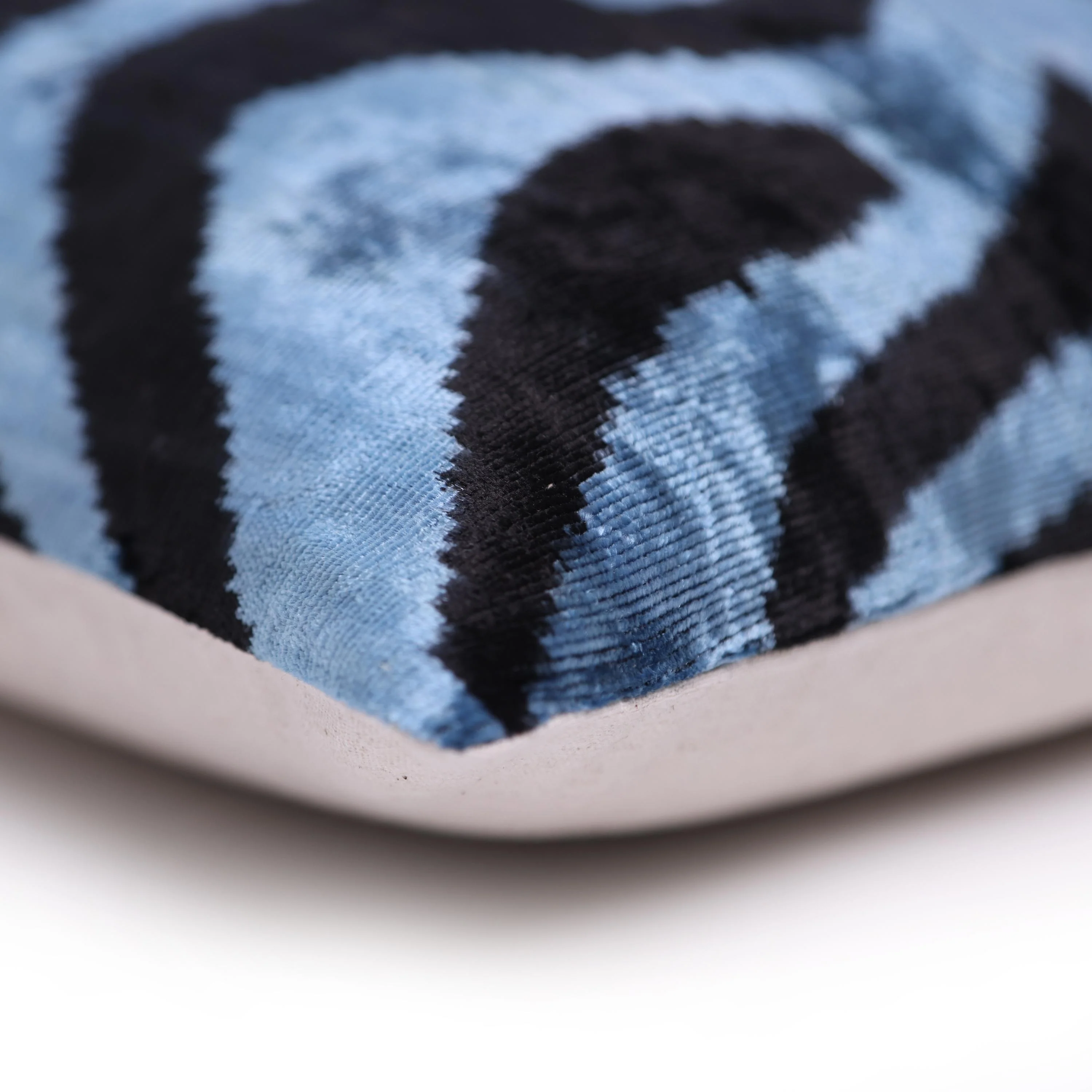 Blue Black Zebra Silk Velvet Pillow – 16x16 Handmade Ikat Cushion - Image 7