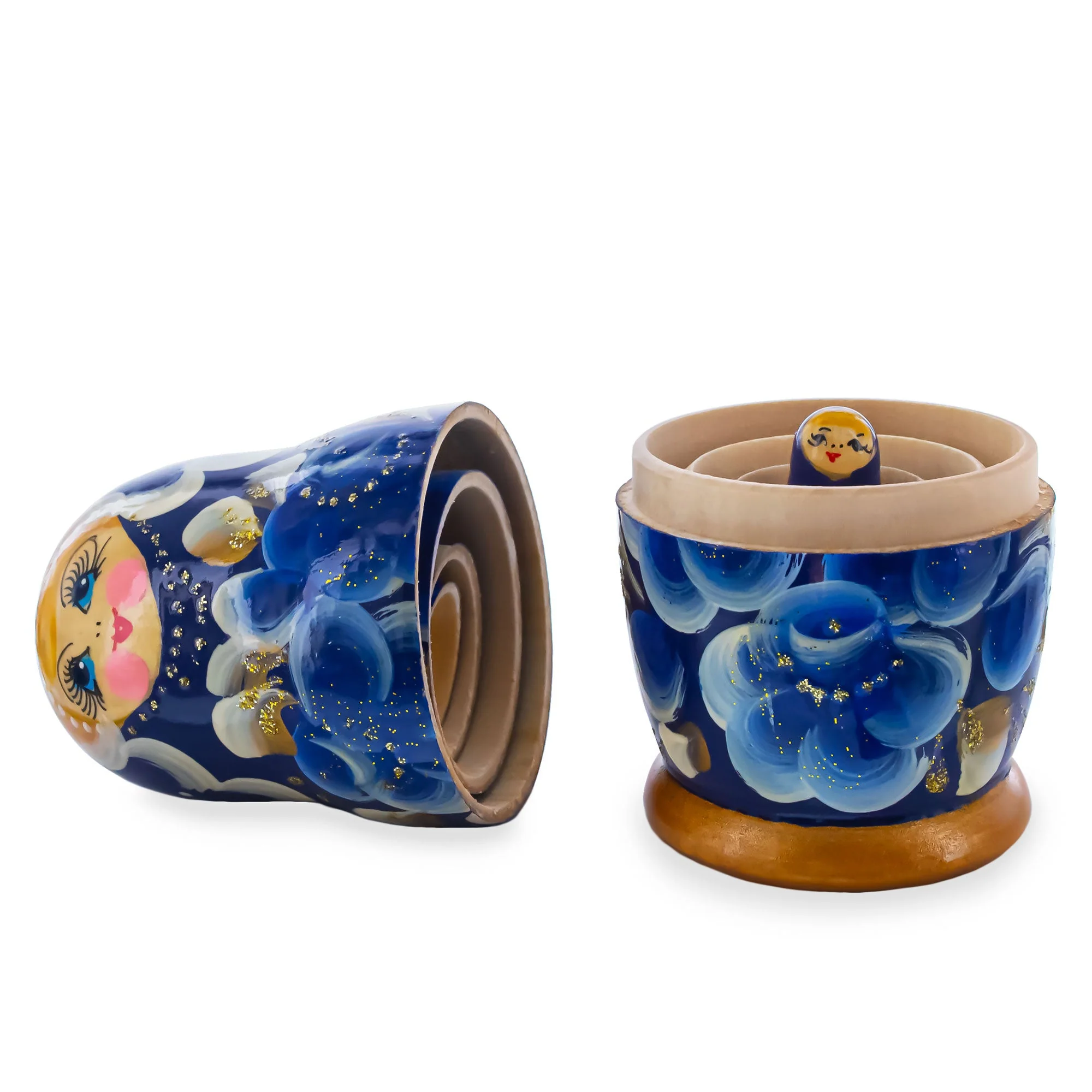 Blue Color with Blue Flowers Wooden  Nesting Dolls - Image 3