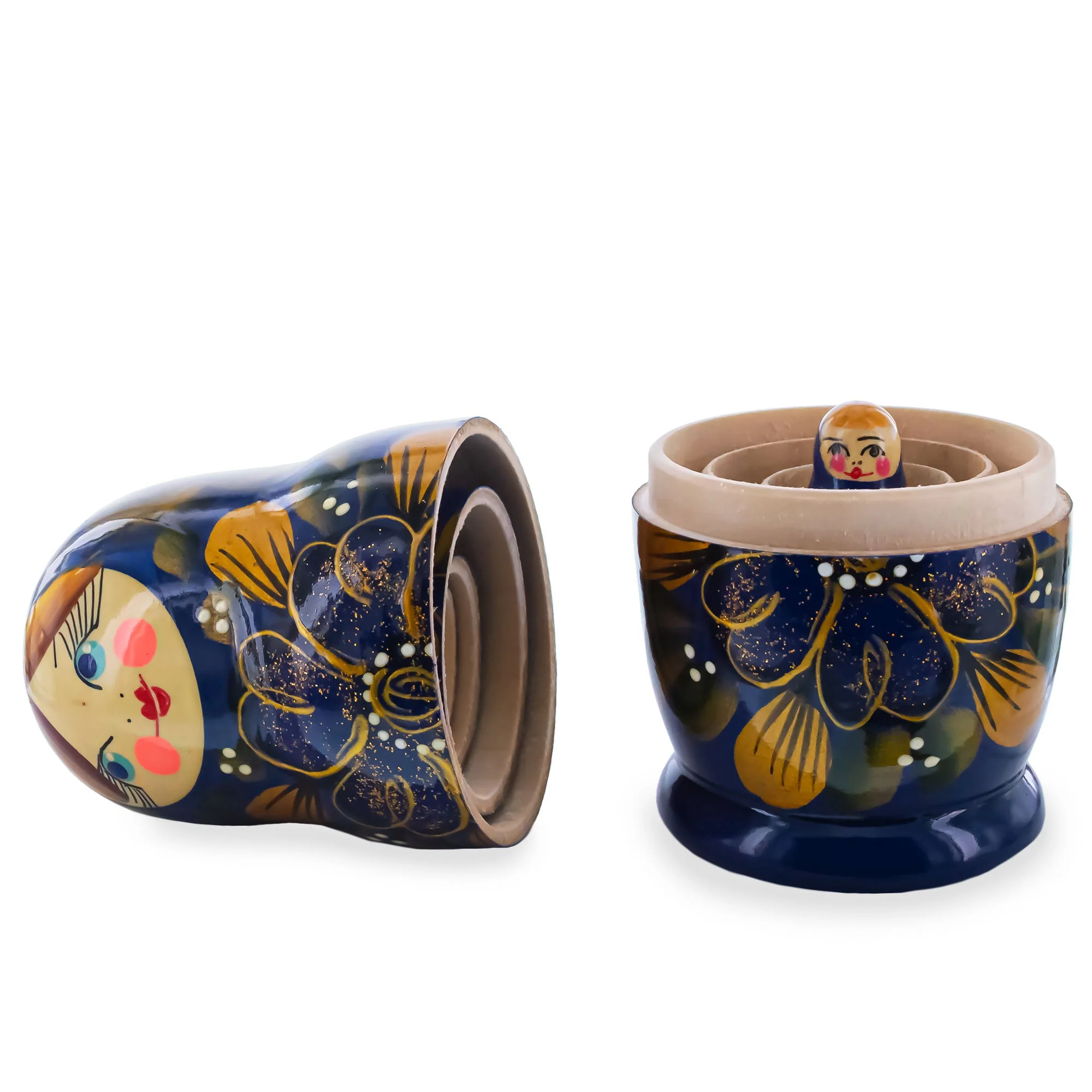 Blue Color with Gold Flowers Wooden  Nesting Dolls - Image 3
