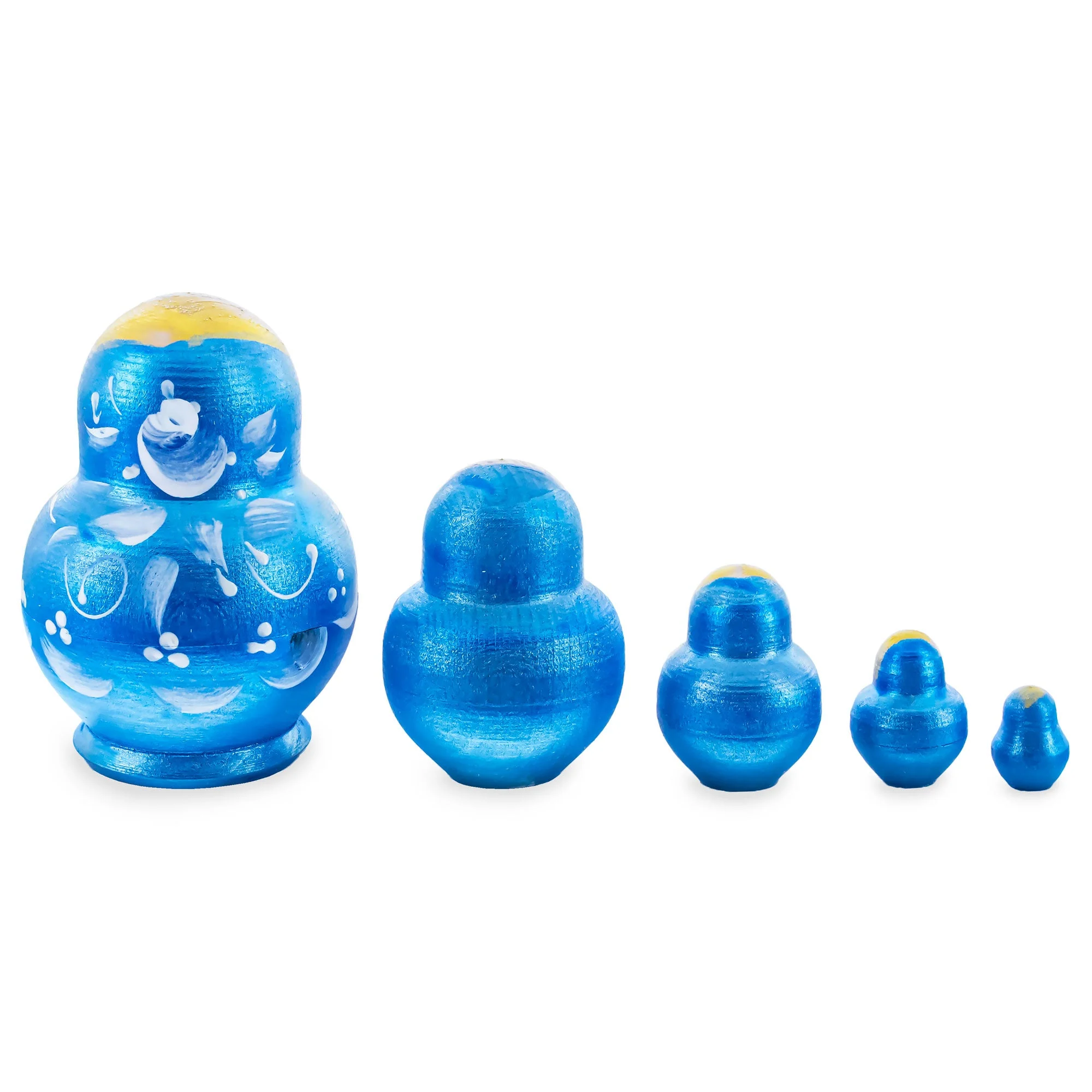 Blue Color with White Ornament Wooden  Nesting Dolls - Image 2