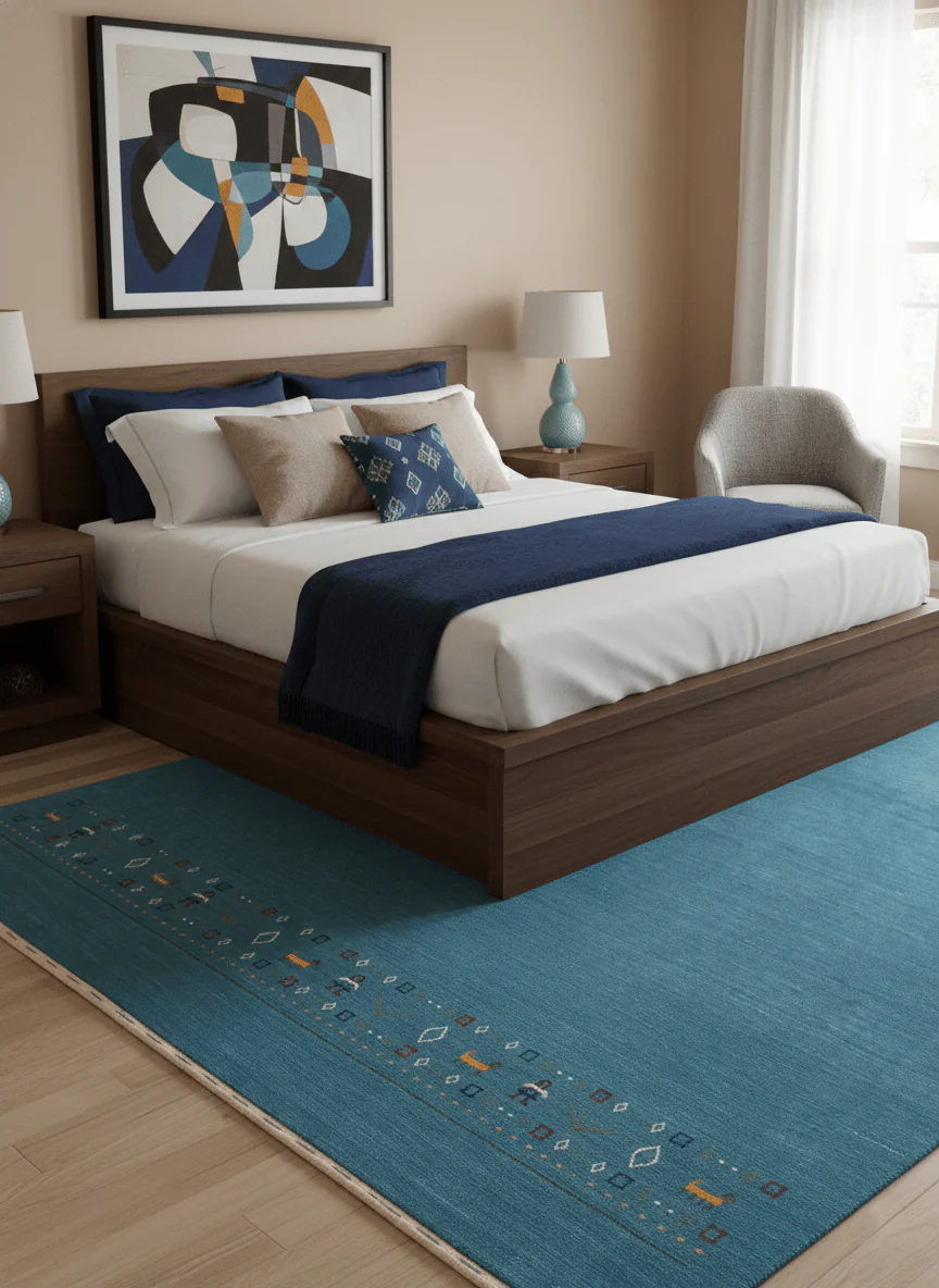 Blue Contemporary Design Hand Loomed Wool Area Rug - Image 2