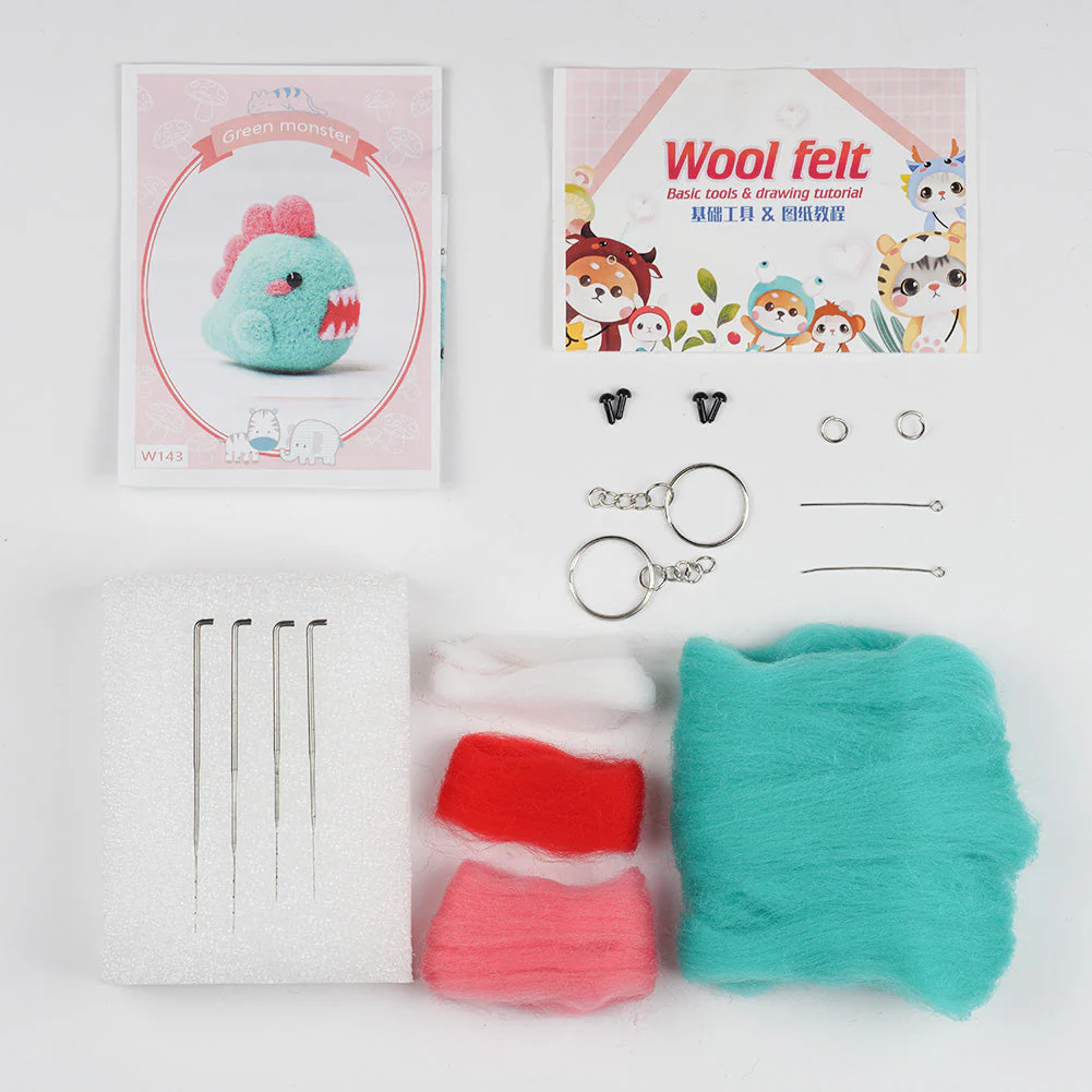 Blue Dino Needle Felting Kit. Wizardi DIY Wool Craft Kit F07N8-W143 - Image 3