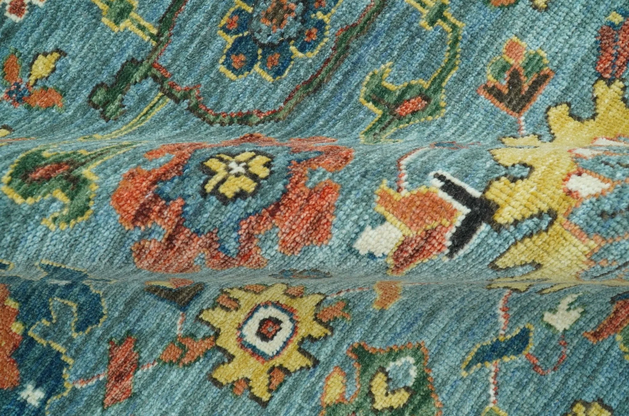 Blue, Green And Rust Traditional Turkish knot fine Hand knotted Wool Area Rug - Image 8