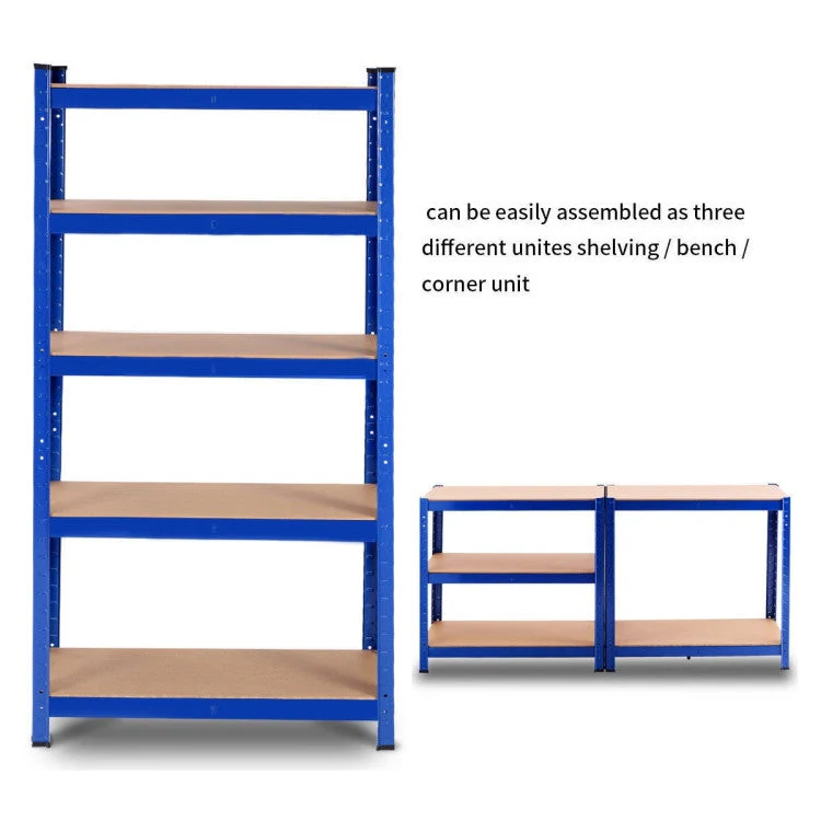 Blue Heavy Duty Metal Wood 5 Tier Adjustable Shelving Unit Garage Storage Rack - Image 3