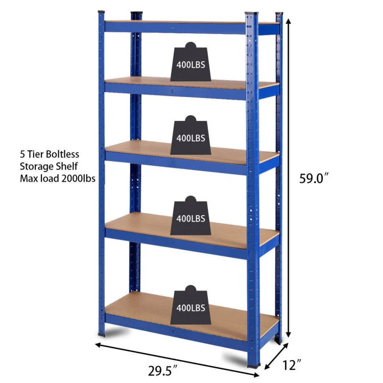 Blue Heavy Duty Metal Wood 5 Tier Adjustable Shelving Unit Garage Storage Rack - Image 4