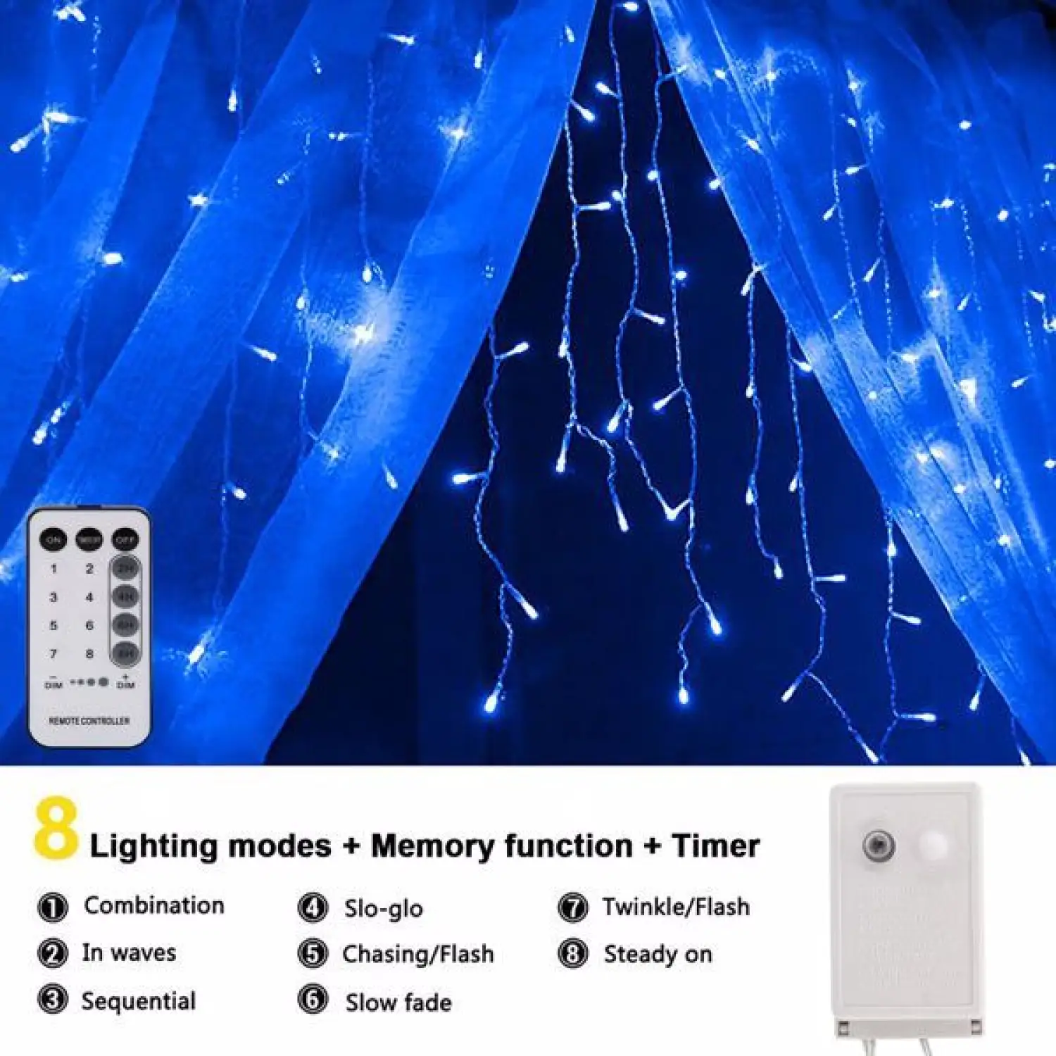 Blue LED Icicle Decorative Light with Remote Controlled Festive String Lights - Image 10