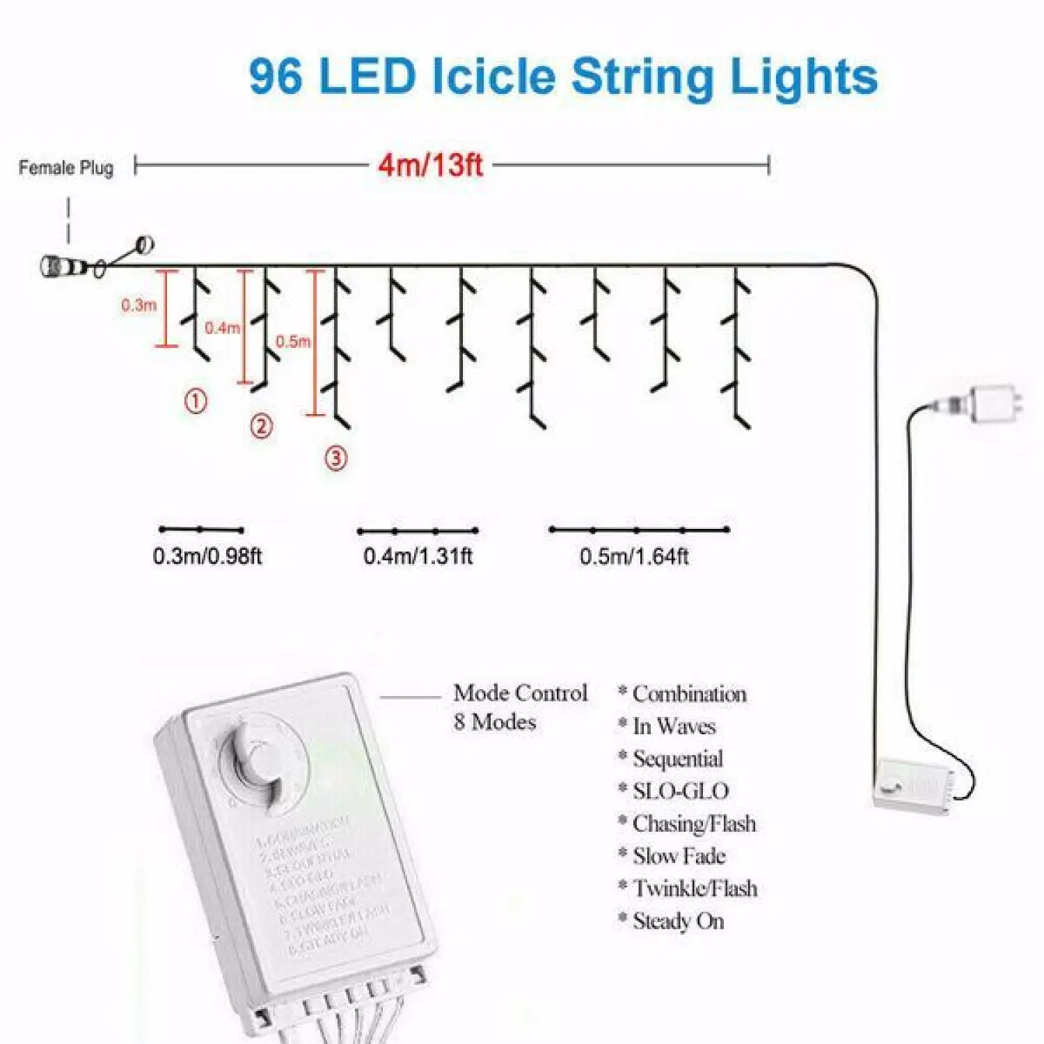 Blue LED Icicle Decorative Light with Remote Controlled Festive String Lights - Image 4