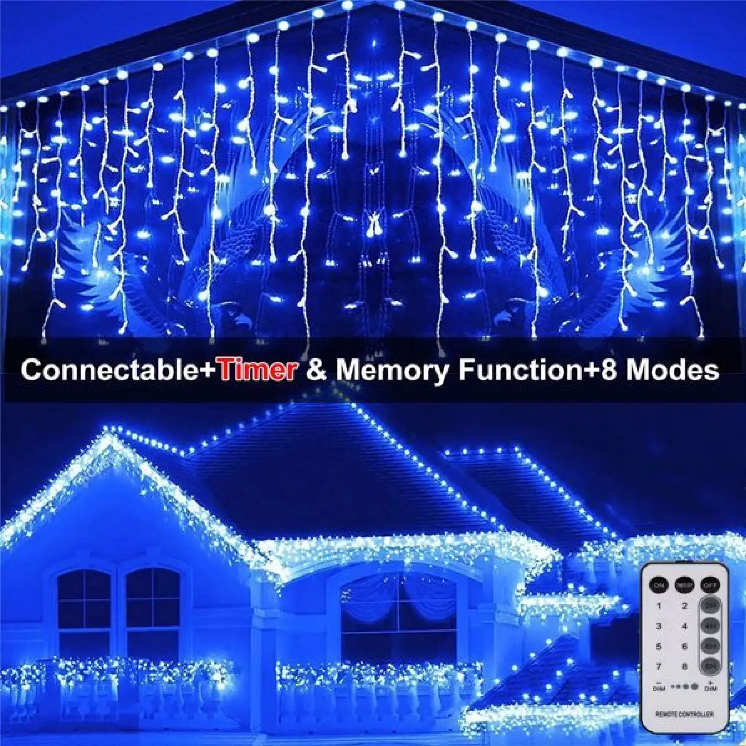 Blue LED Icicle Decorative Light with Remote Controlled Festive String Lights - Image 6