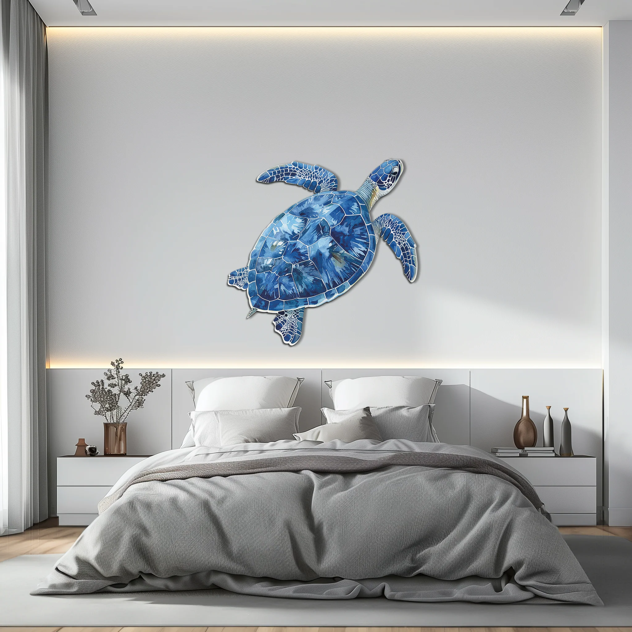 Blue Mosaic Sea Turtle Metal Wall Art – Ocean UV Decor-KAFUVM007 - Image 3