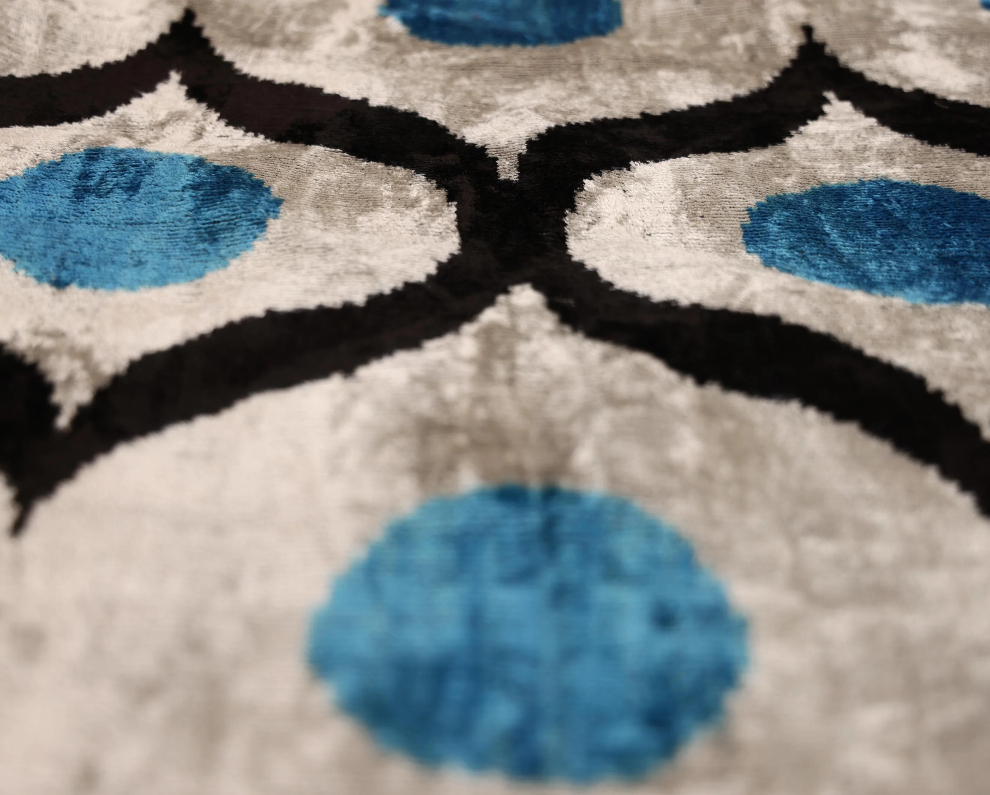Blue Orbit Silk Velvet Pillow 16x24 Handmade Luxury Lumbar Cushion - Image 2