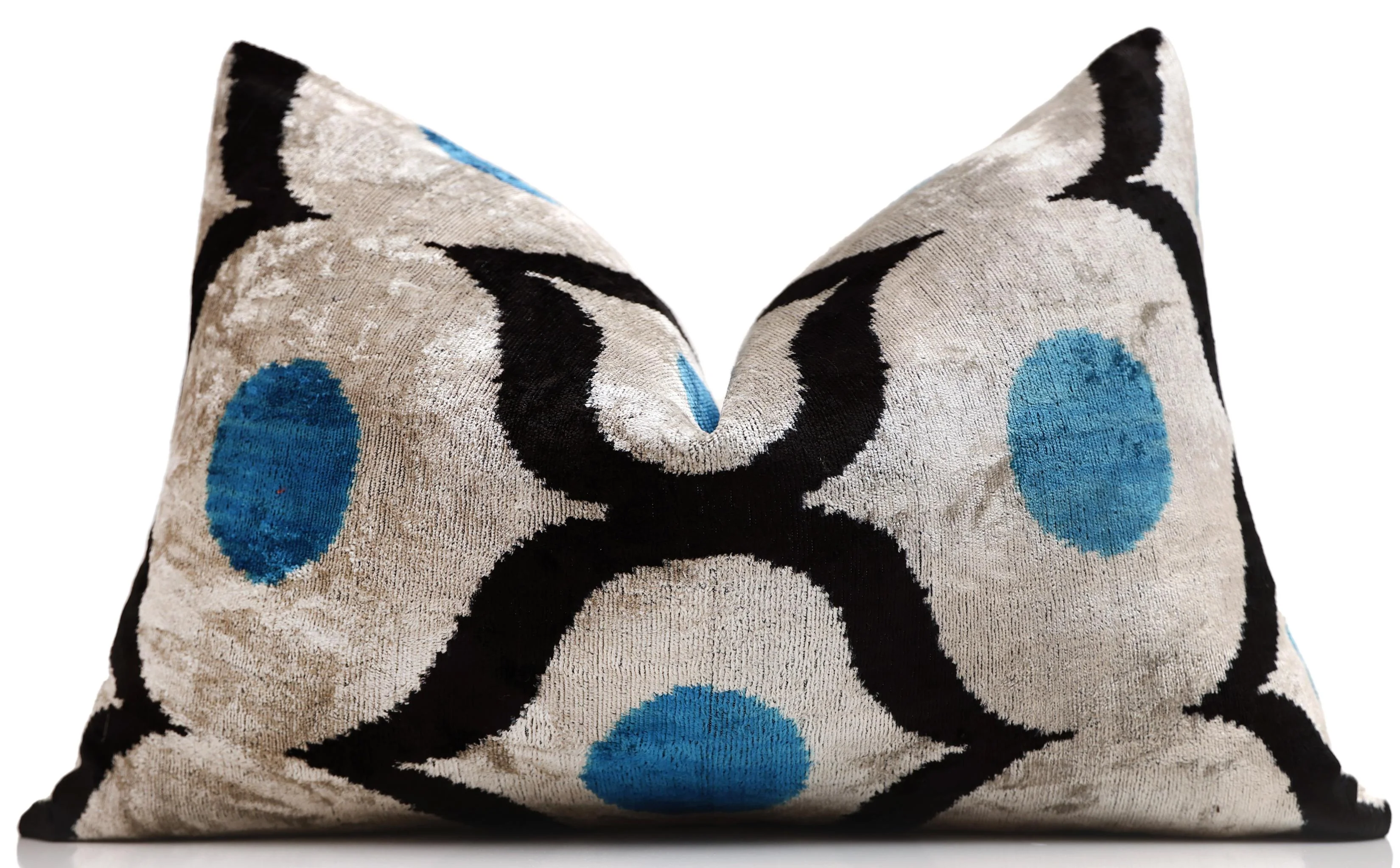 Blue Orbit Silk Velvet Pillow 16x24 Handmade Luxury Lumbar Cushion - Image 5