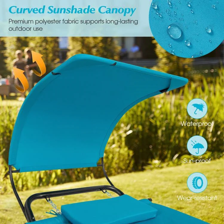 Blue Polyester Chaise Lounge Chair Hammock with Canopy and Storage Bag - Image 4