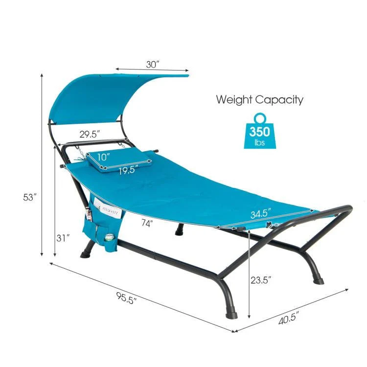Blue Polyester Chaise Lounge Chair Hammock with Canopy and Storage Bag - Image 5