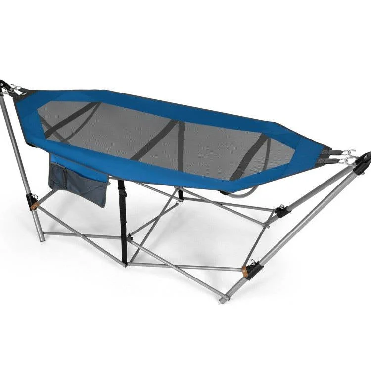 Blue Portable Camping Foldable Hammock with Stand and Carry Case - Image 2