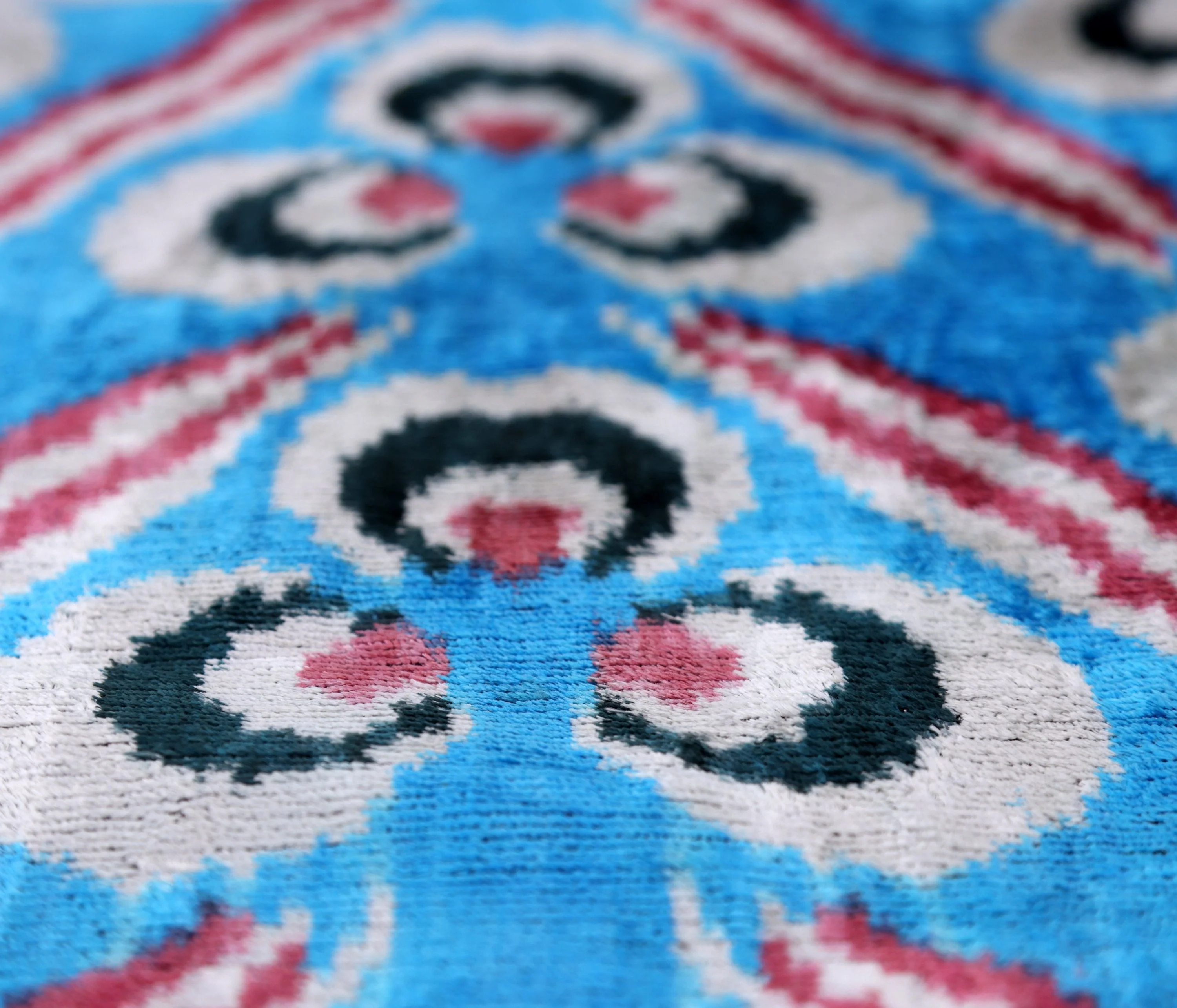 Blue Silk Velvet Ikat Lumbar Pillow 16x24 – Handmade Luxury - Image 3
