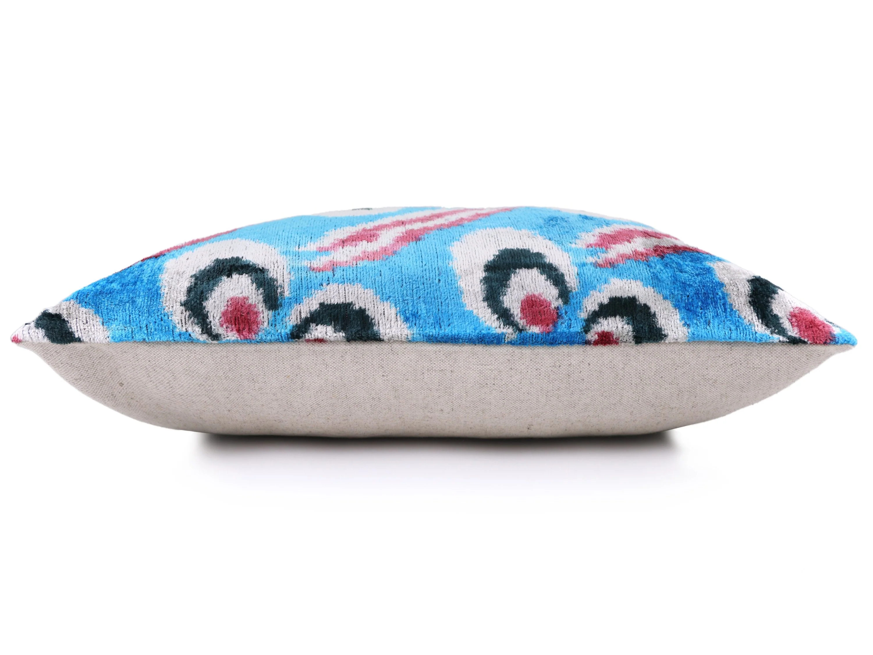 Blue Silk Velvet Ikat Lumbar Pillow 16x24 – Handmade Luxury - Image 4