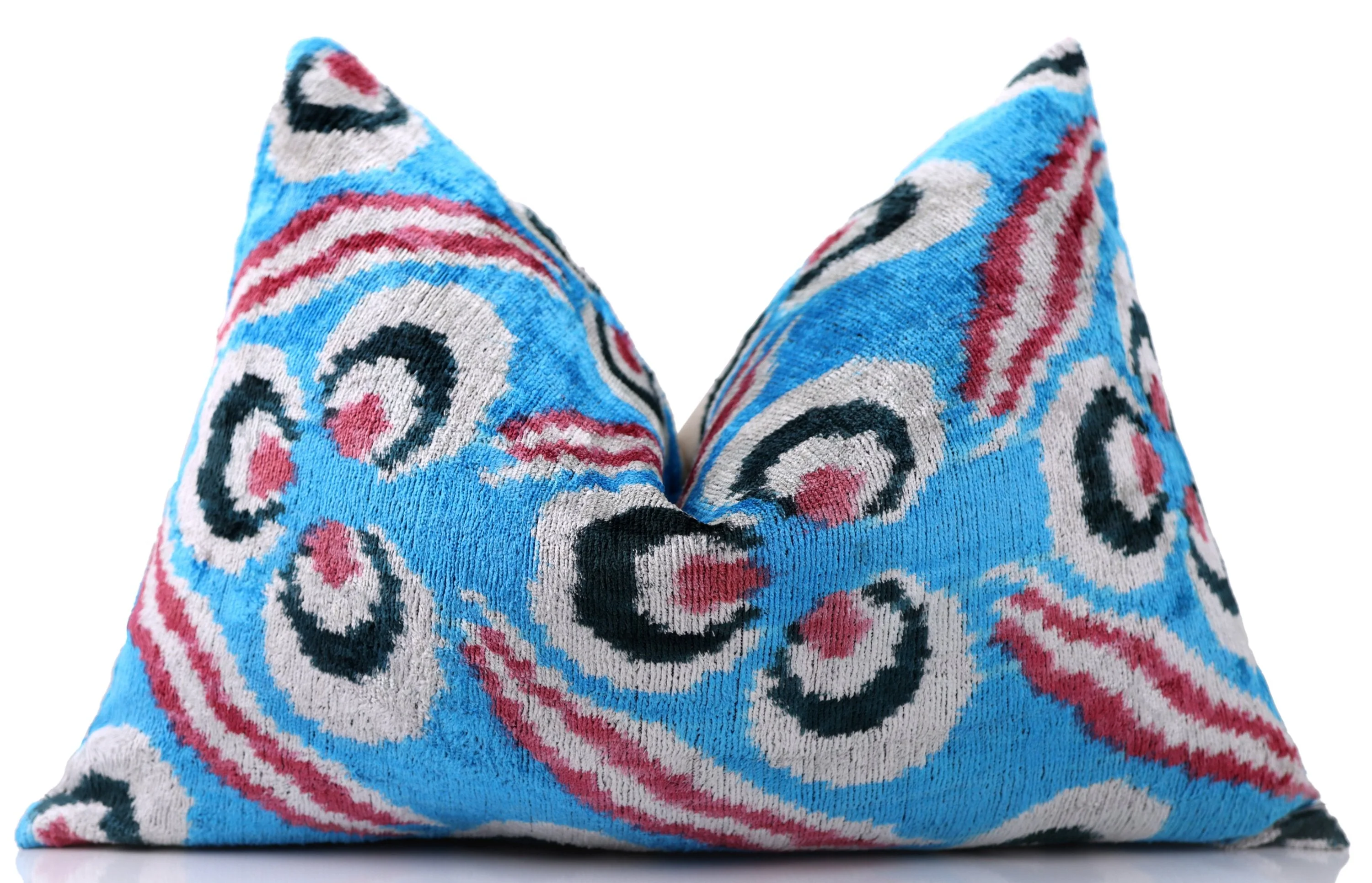 Blue Silk Velvet Ikat Lumbar Pillow 16x24 – Handmade Luxury - Image 5