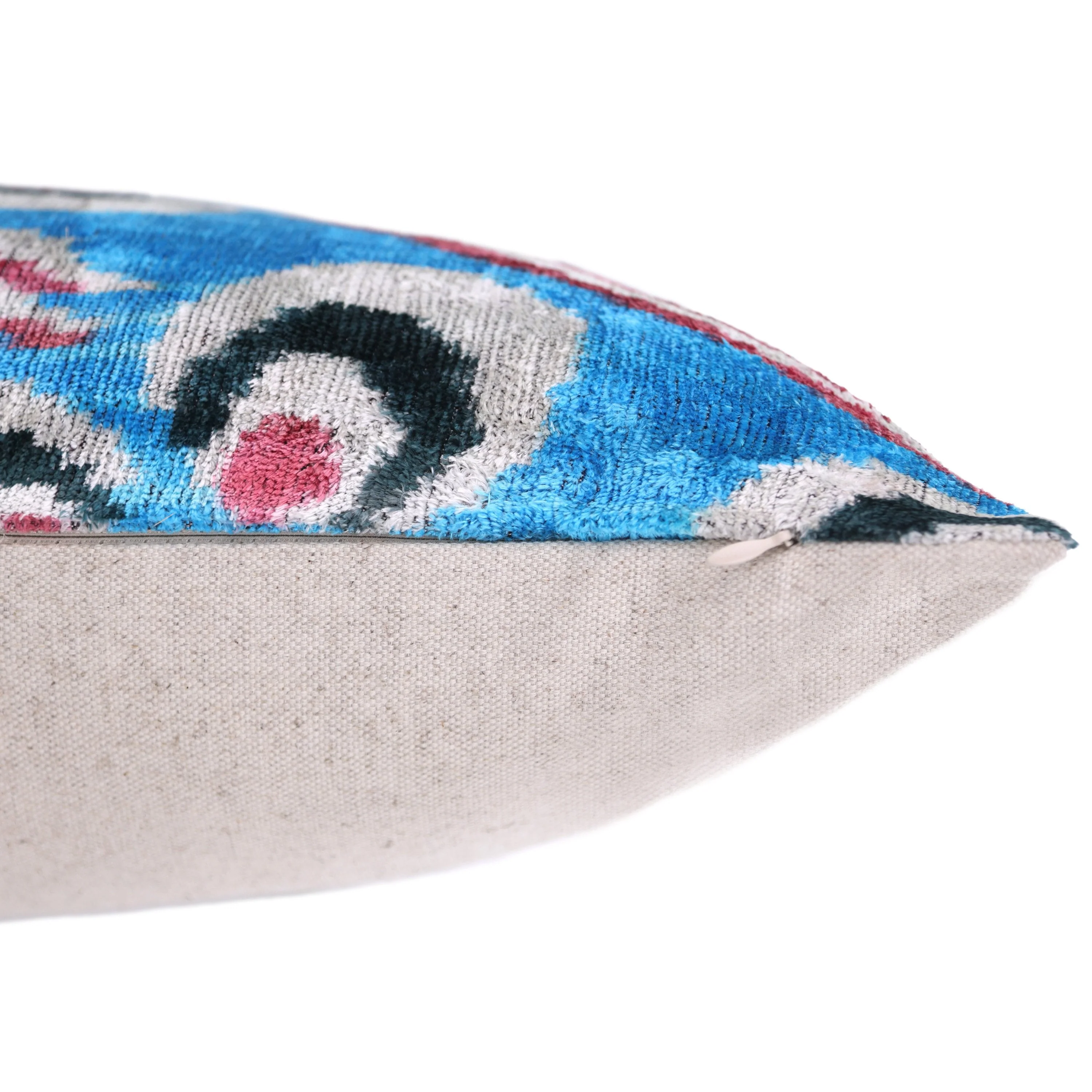 Blue Silk Velvet Ikat Lumbar Pillow 16x24 – Handmade Luxury - Image 6