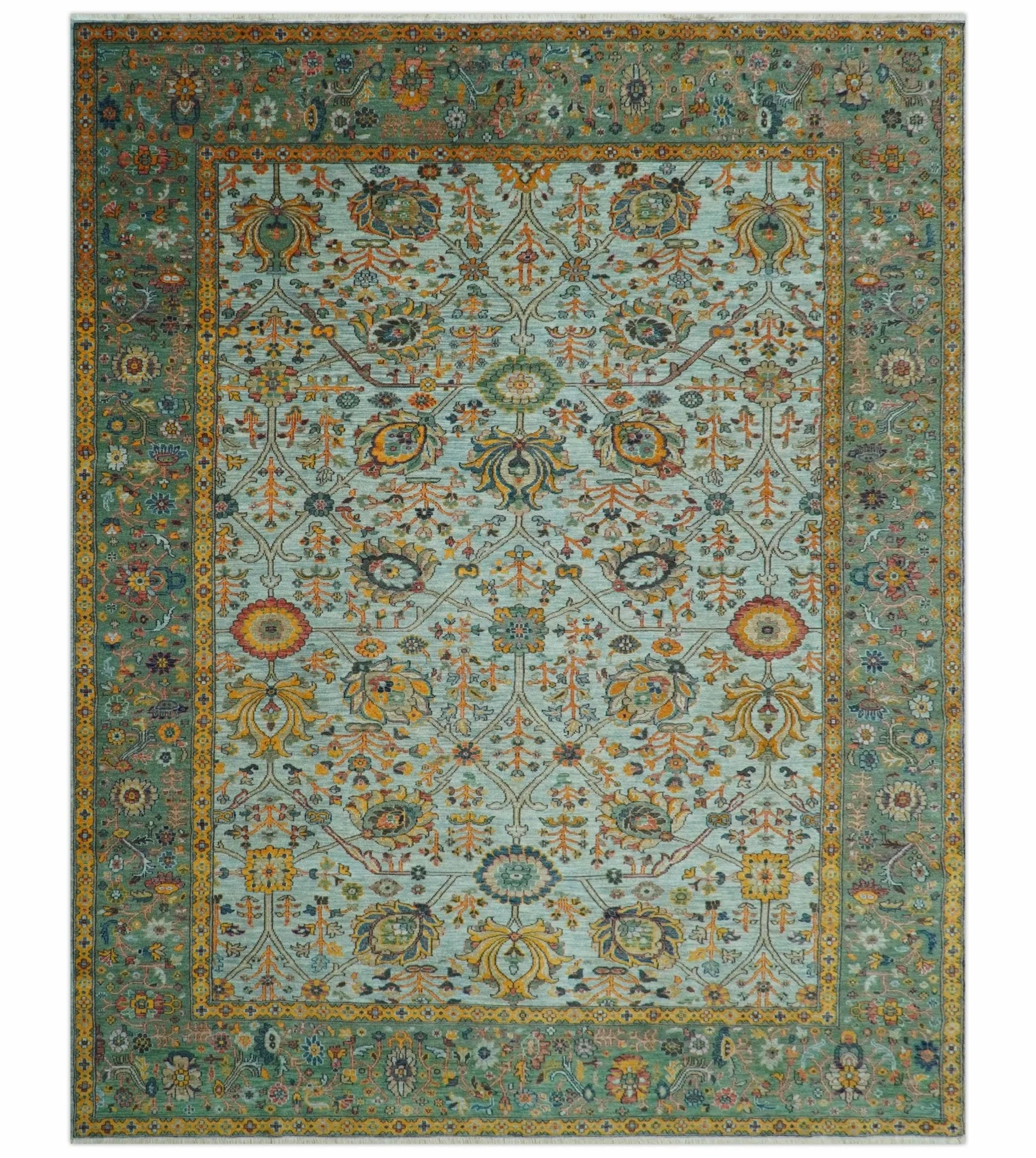 Blue Traditional Turkish knot fine 9.6x12 Hand knotted Wool Area Rug - Image 2