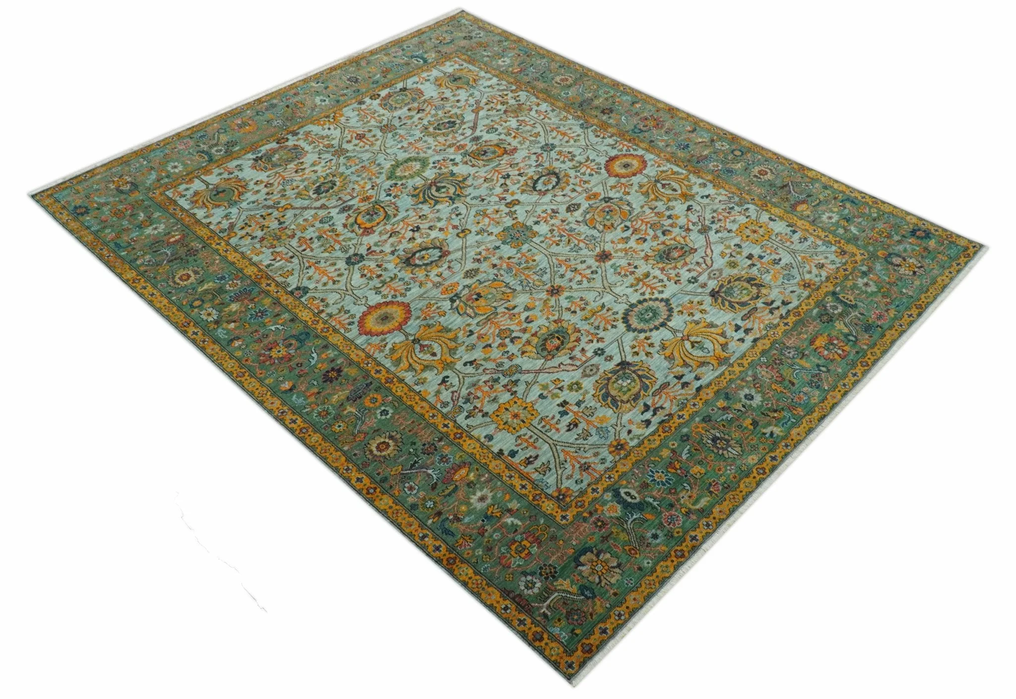 Blue Traditional Turkish knot fine 9.6x12 Hand knotted Wool Area Rug - Image 5