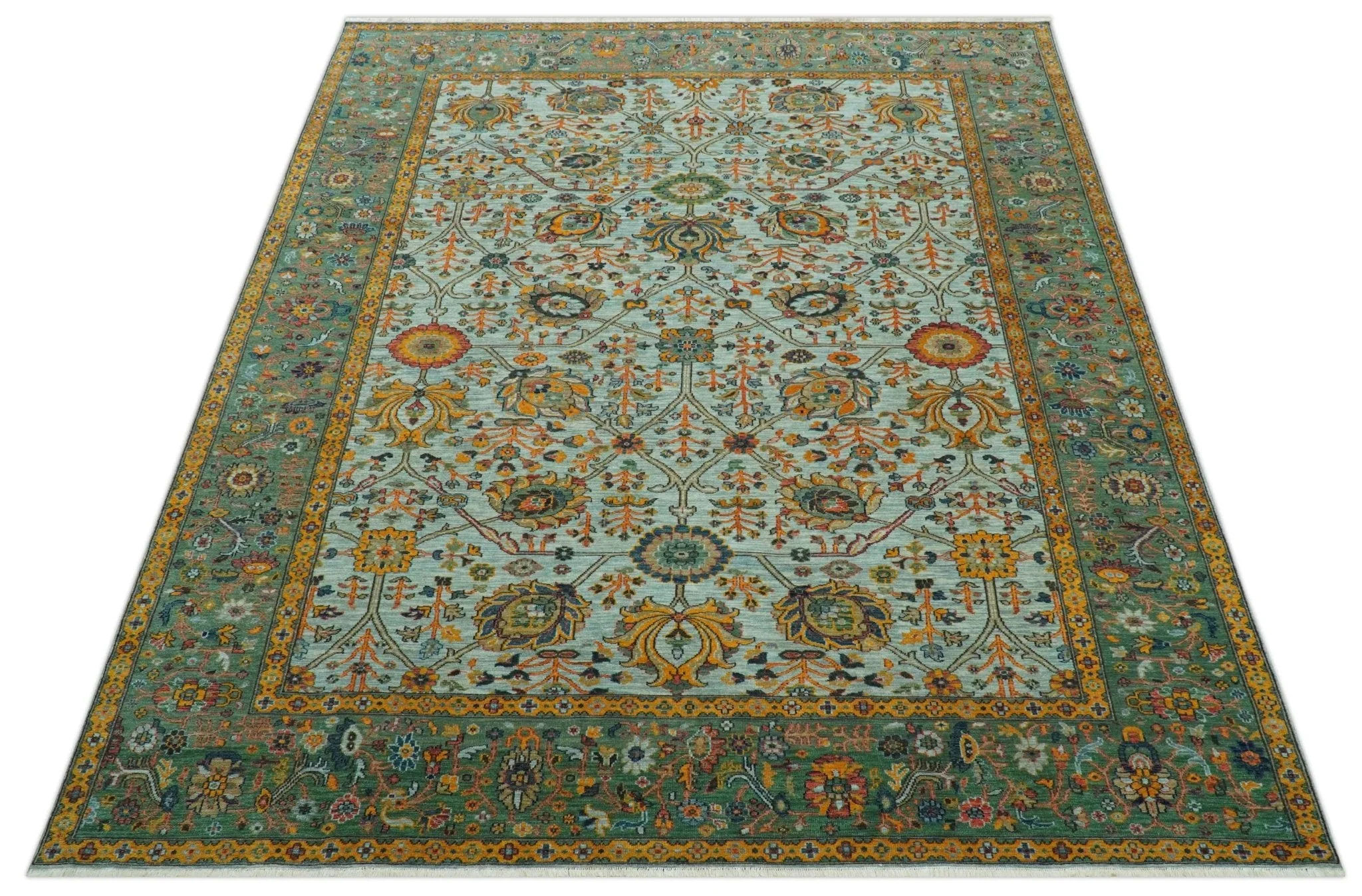Blue Traditional Turkish knot fine 9.6x12 Hand knotted Wool Area Rug - Image 6