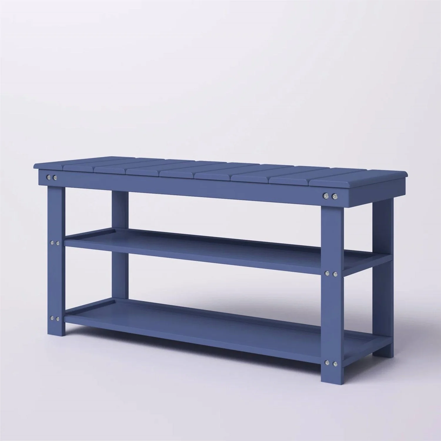 Blue Wood 2-Shelf Shoe Rack Storage Bench - 150 lbs. Weight Capacity - Image 2