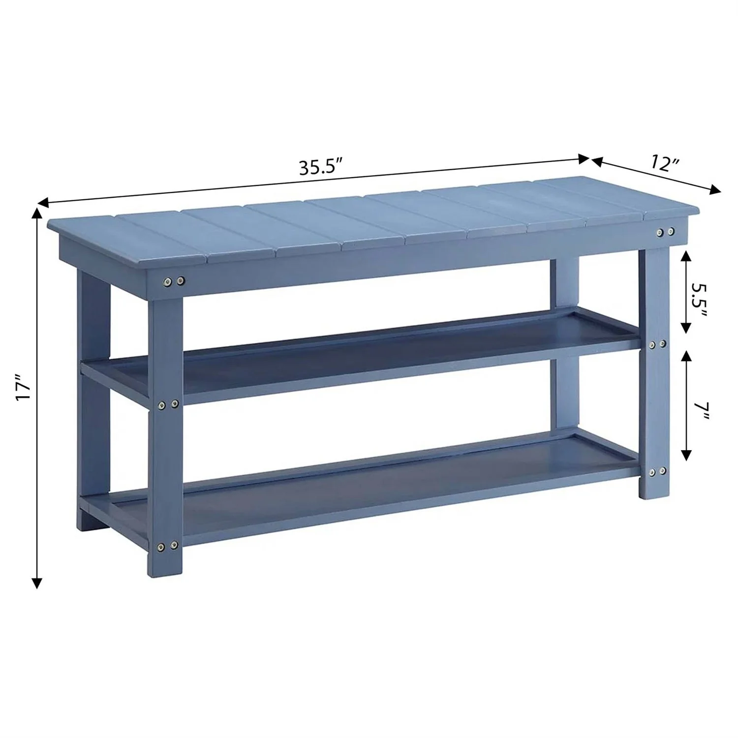 Blue Wood 2-Shelf Shoe Rack Storage Bench - 150 lbs. Weight Capacity - Image 5