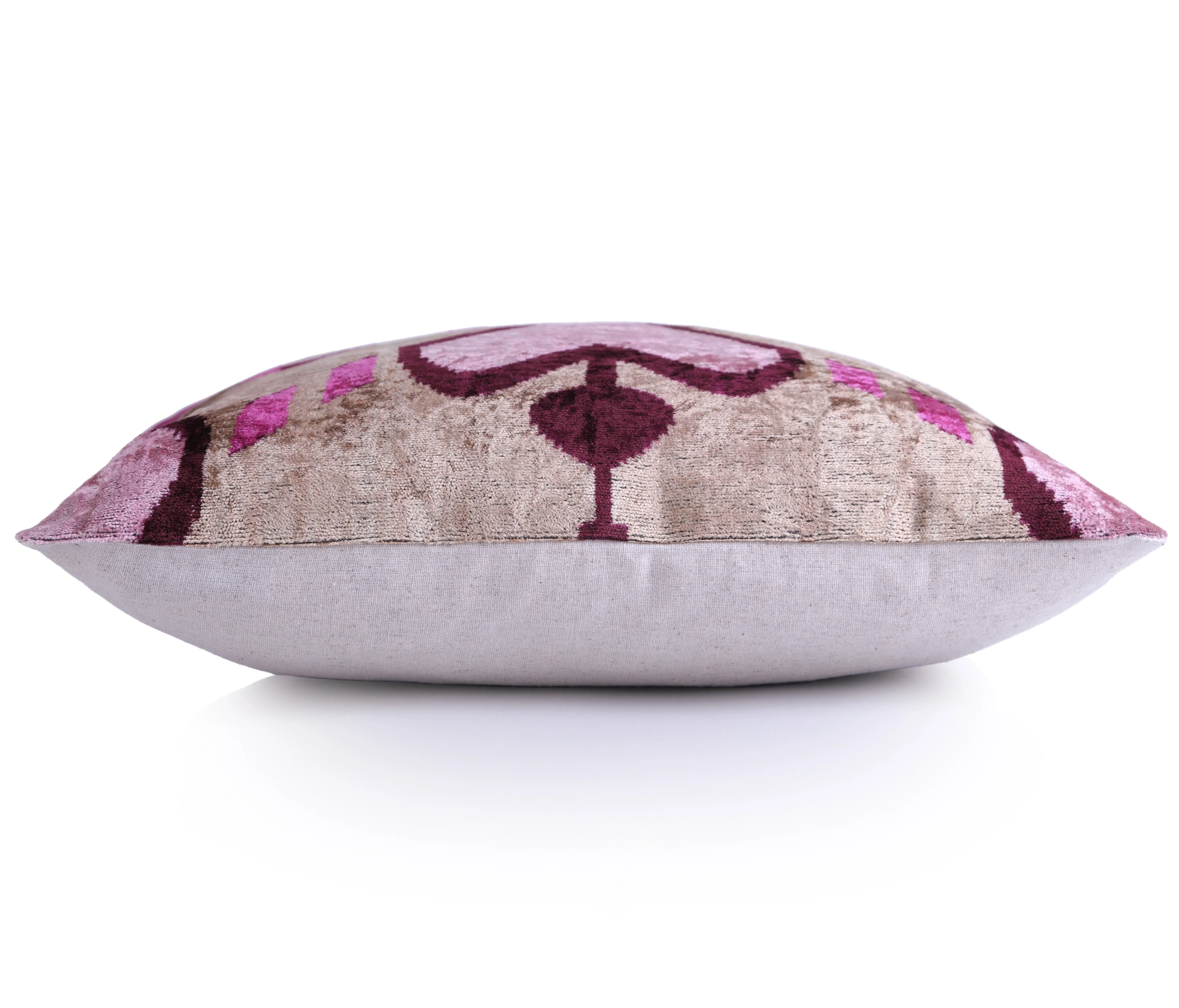Blush & Magenta Heart Ikat Pillow – 16x16” Silk Velvet Handmade - Image 3