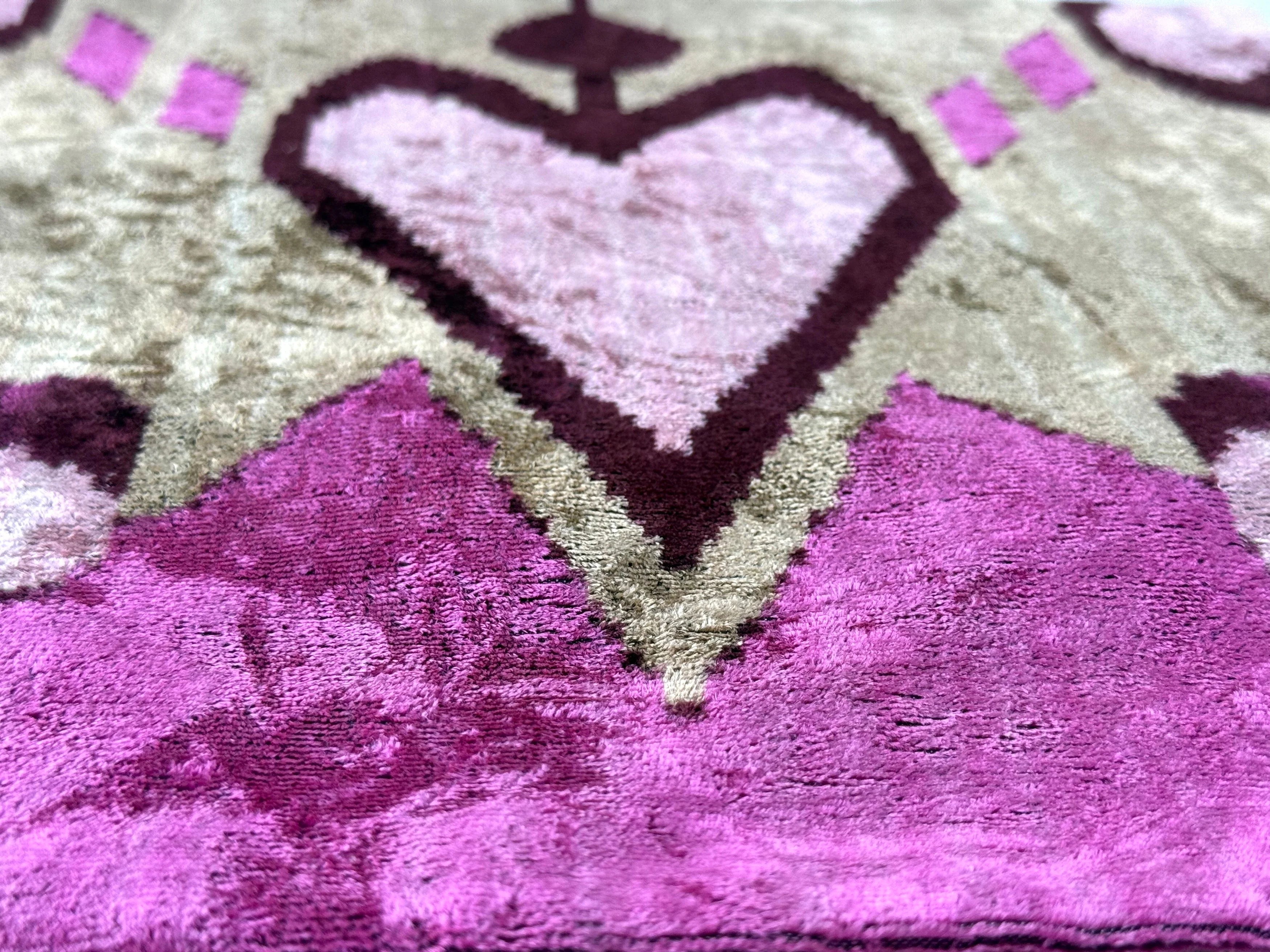 Blush & Magenta Heart Ikat Pillow – 16x16” Silk Velvet Handmade - Image 4