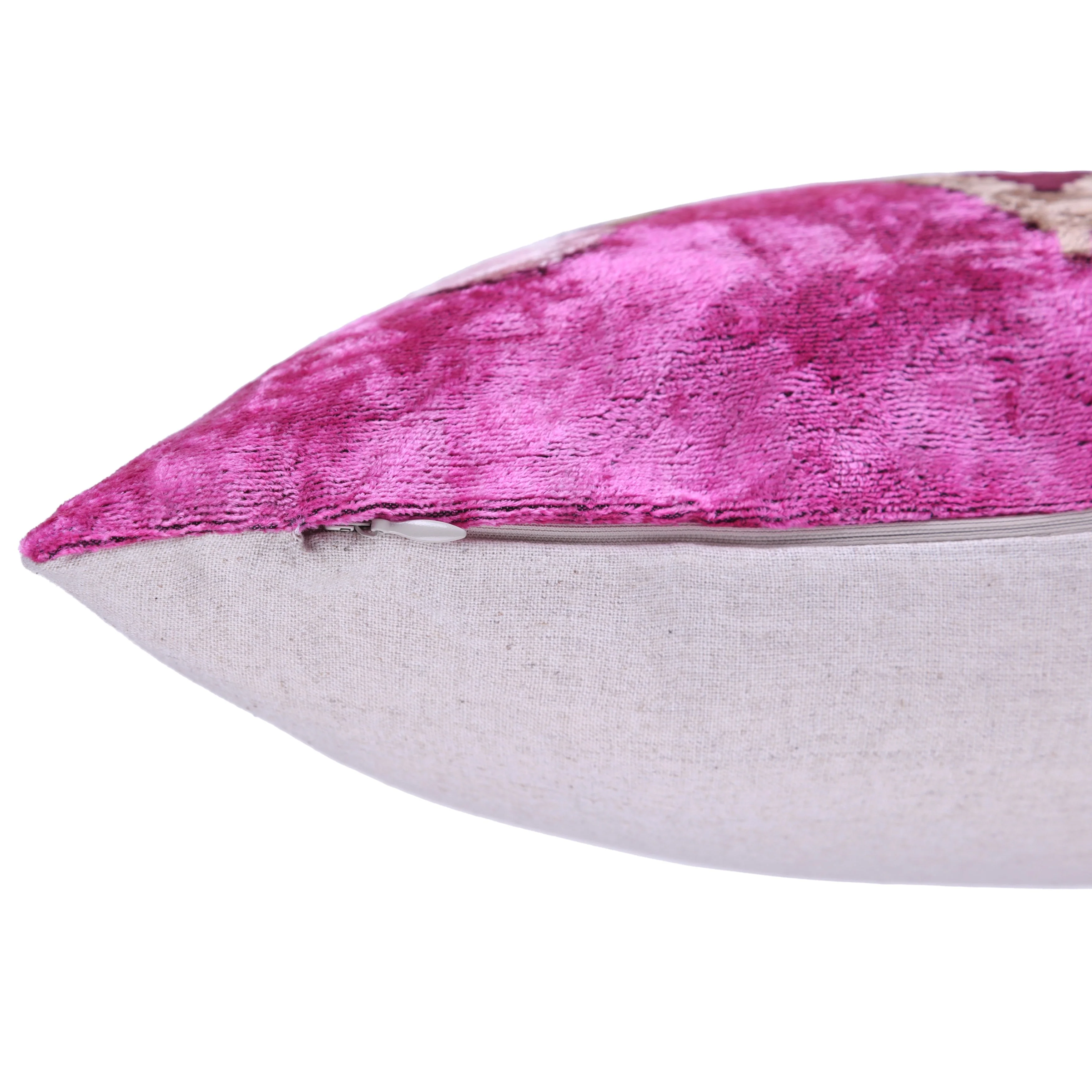 Blush & Magenta Heart Ikat Pillow – 16x16” Silk Velvet Handmade - Image 6