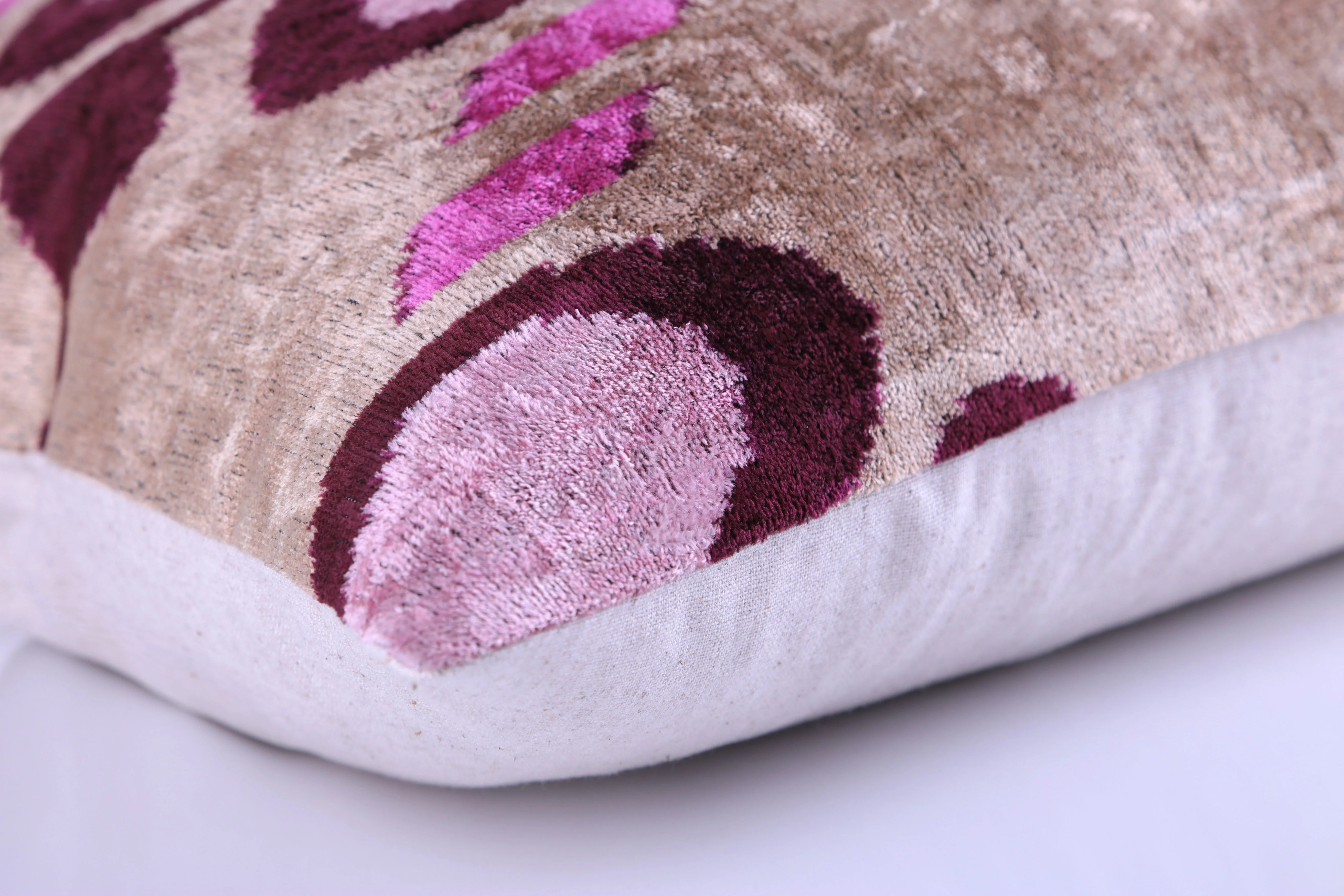 Blush & Magenta Heart Ikat Pillow – 16x16” Silk Velvet Handmade - Image 8
