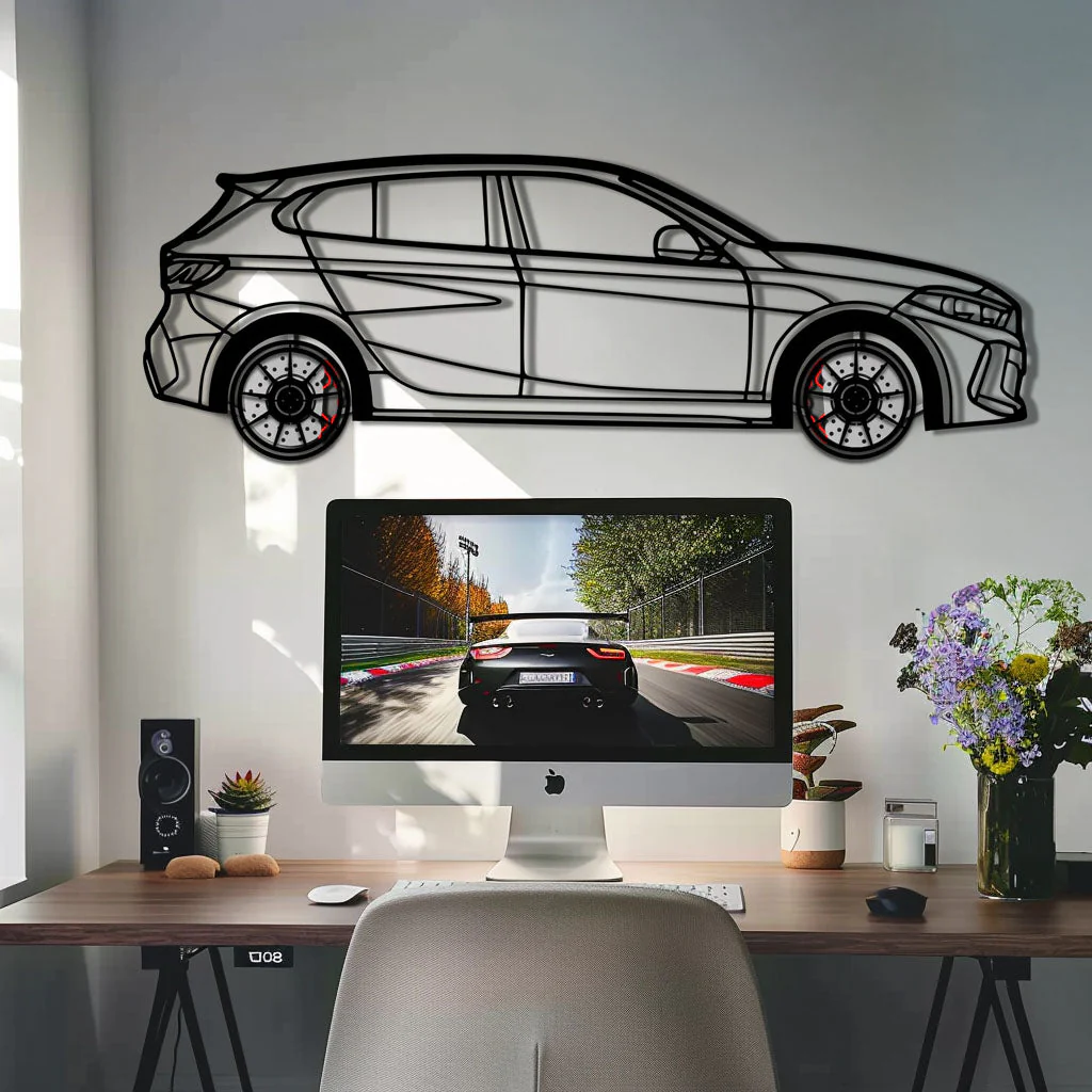 BMW 135i F40 Metal Car Wall Art with Rotating Wheels - M Performance Hatchback Silhouette - Interactive Automotive Decor - KAFMEKA102 - Image 8