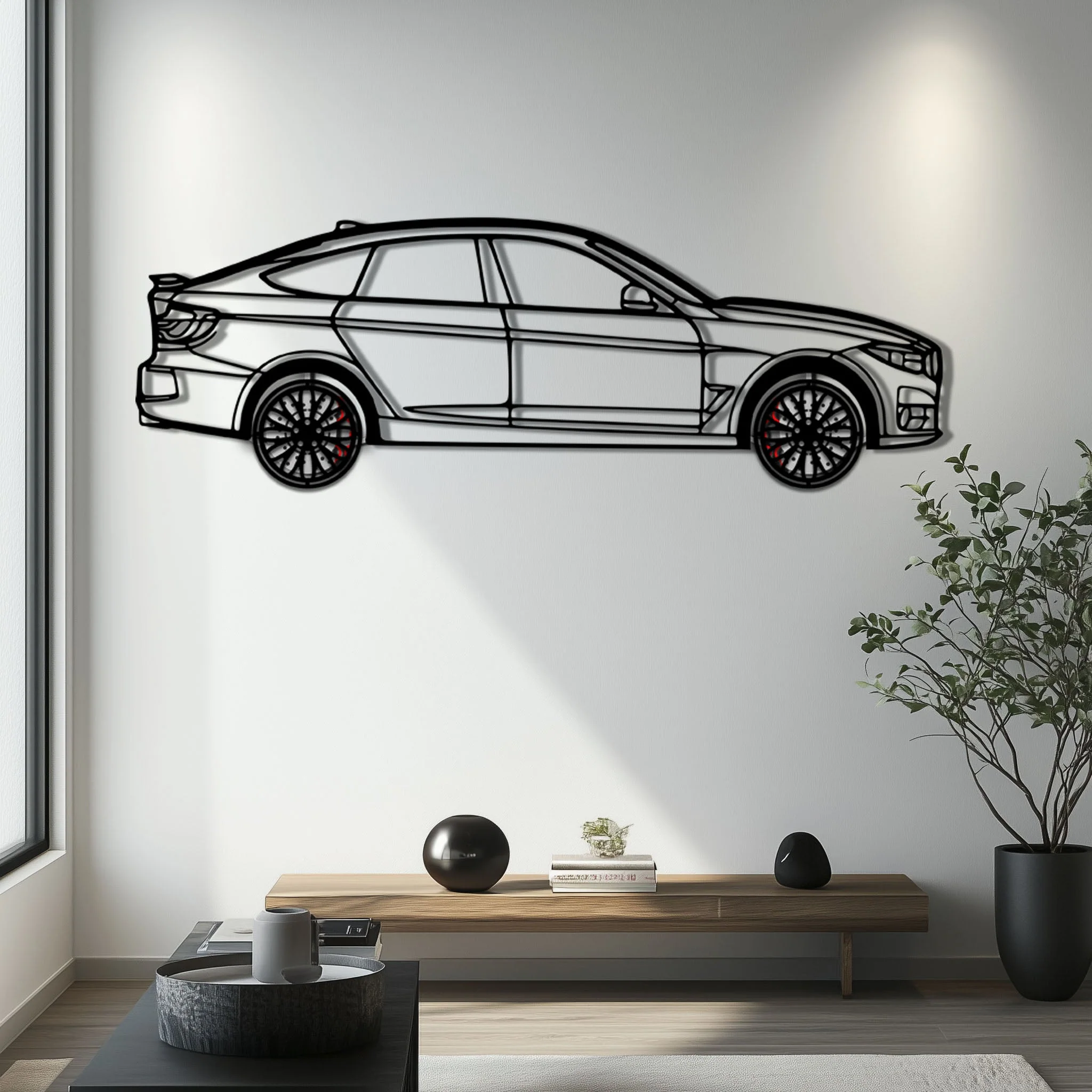 BMW 330 GT F34 Metal Car Wall Art with Rotating Wheels - Gran Turismo Silhouette Decor - Interactive Automotive Wall Art - KAFMEKA103 - Image 6