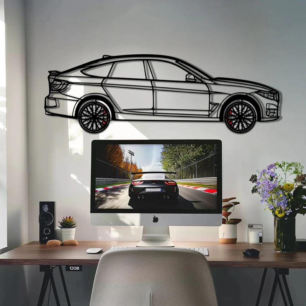 BMW 330 GT F34 Metal Car Wall Art with Rotating Wheels - Gran Turismo Silhouette Decor - Interactive Automotive Wall Art - KAFMEKA103 - Image 8