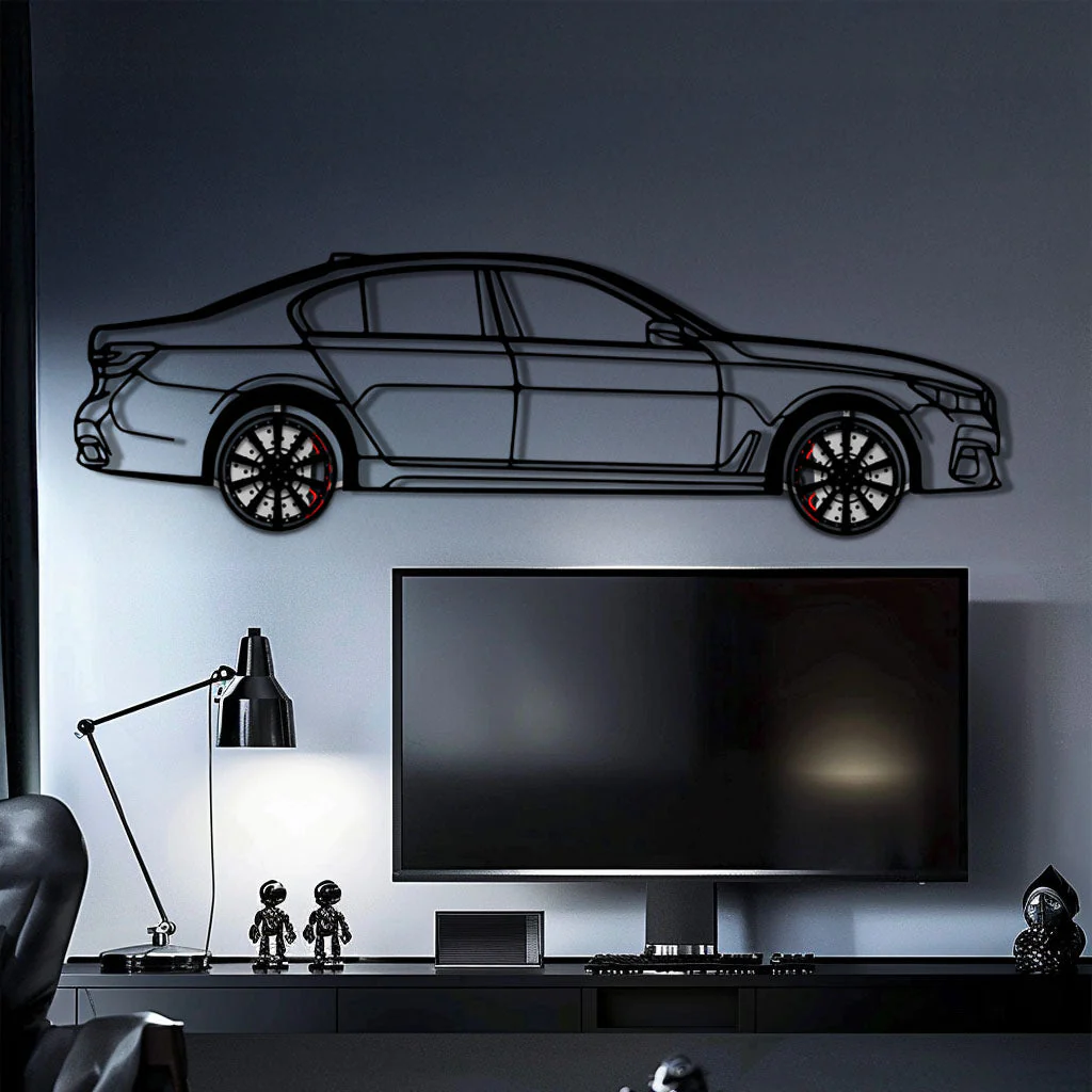 BMW 750i Metal Car Wall Art with Rotating Wheels - Luxury Executive Sedan Silhouette - Interactive Automotive Wall Decor - KAFMEKA104 - Image 10