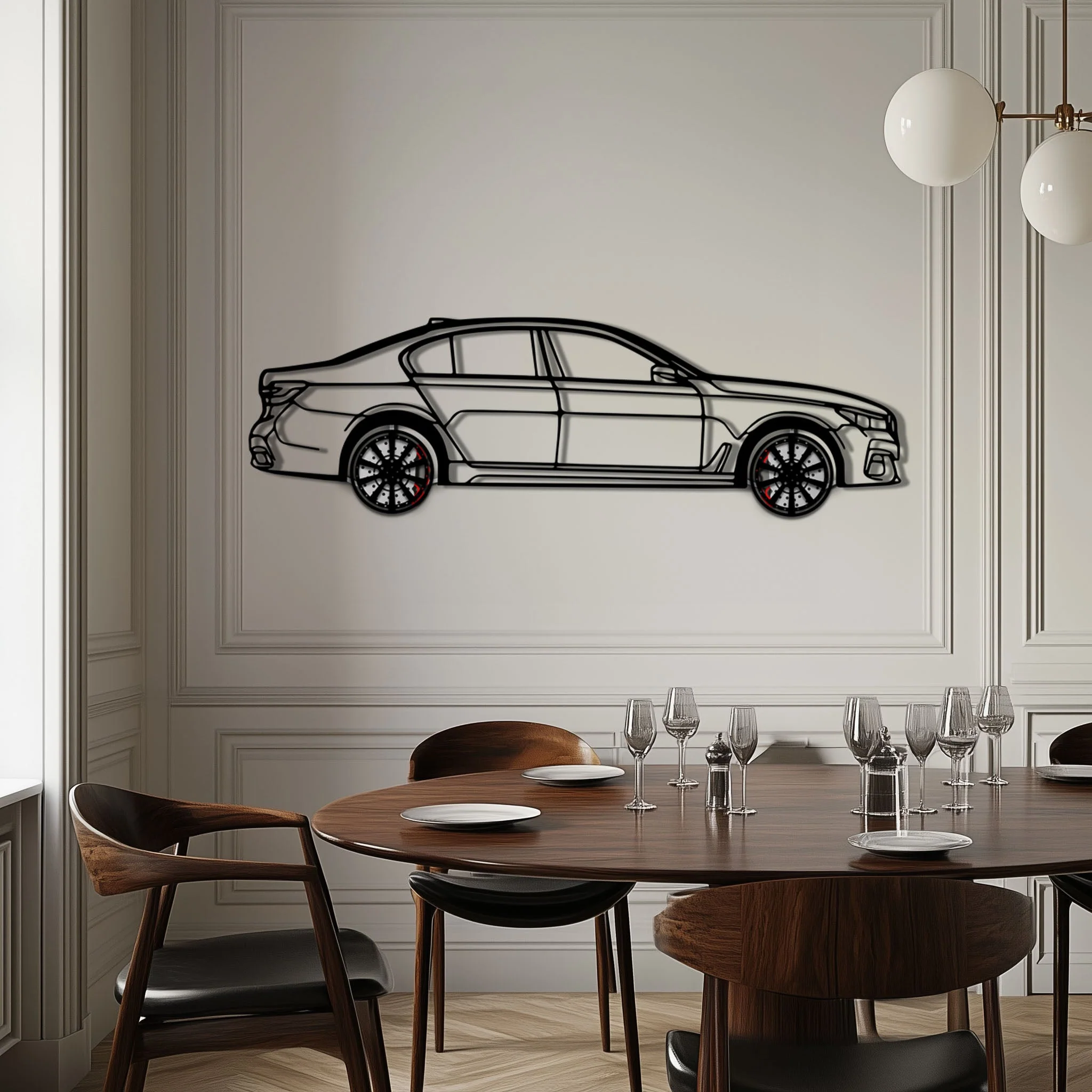 BMW 750i Metal Car Wall Art with Rotating Wheels - Luxury Executive Sedan Silhouette - Interactive Automotive Wall Decor - KAFMEKA104 - Image 3