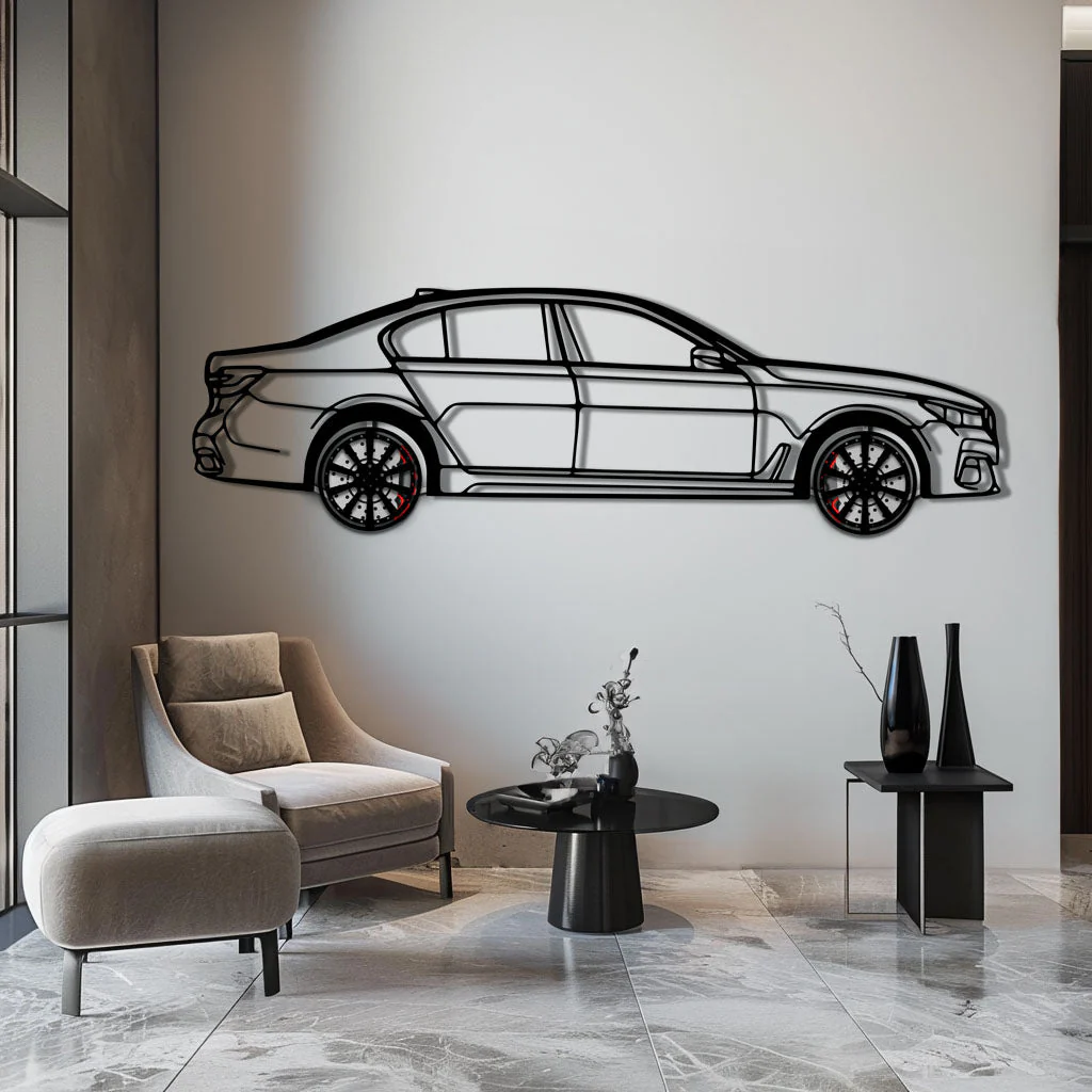 BMW 750i Metal Car Wall Art with Rotating Wheels - Luxury Executive Sedan Silhouette - Interactive Automotive Wall Decor - KAFMEKA104 - Image 4